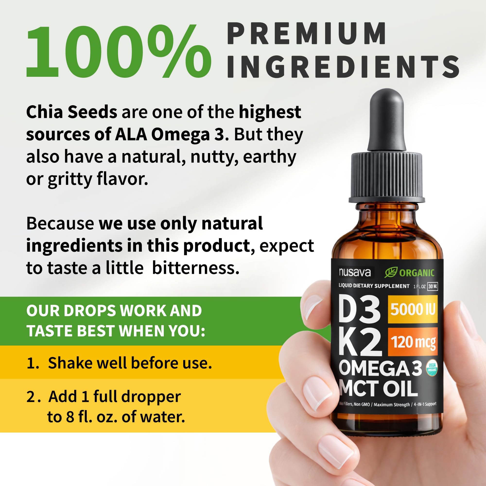 (2 Pack) Organic Vitamin D3 K2 Drops with MCT Oil Omega 3, 5000 IU, Maximum Strength Vitamin D Liquid, No Fillers, Non-GMO Liquid D3 for Faster Absorption and Immune Support (Unflavored, 2 Fl Oz) NUSAVA buy supplements canada