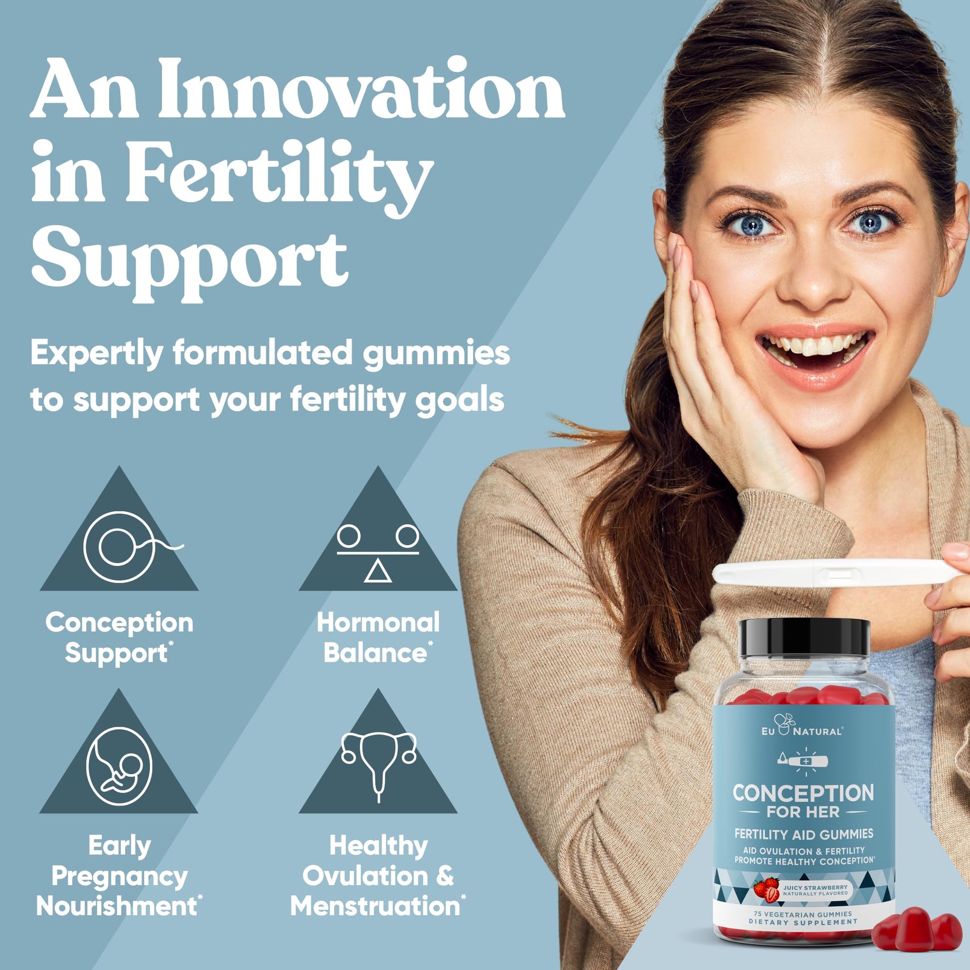 Conception for Her Fertility Gummies - Fertility Supplements for Women with Myo Inositol, Folate & more Essential Nutrients - Delicious Juicy Strawberry Hormone Balance Vitamins, 75 ct Pectin Gummies Eu Natural buy supplements canada