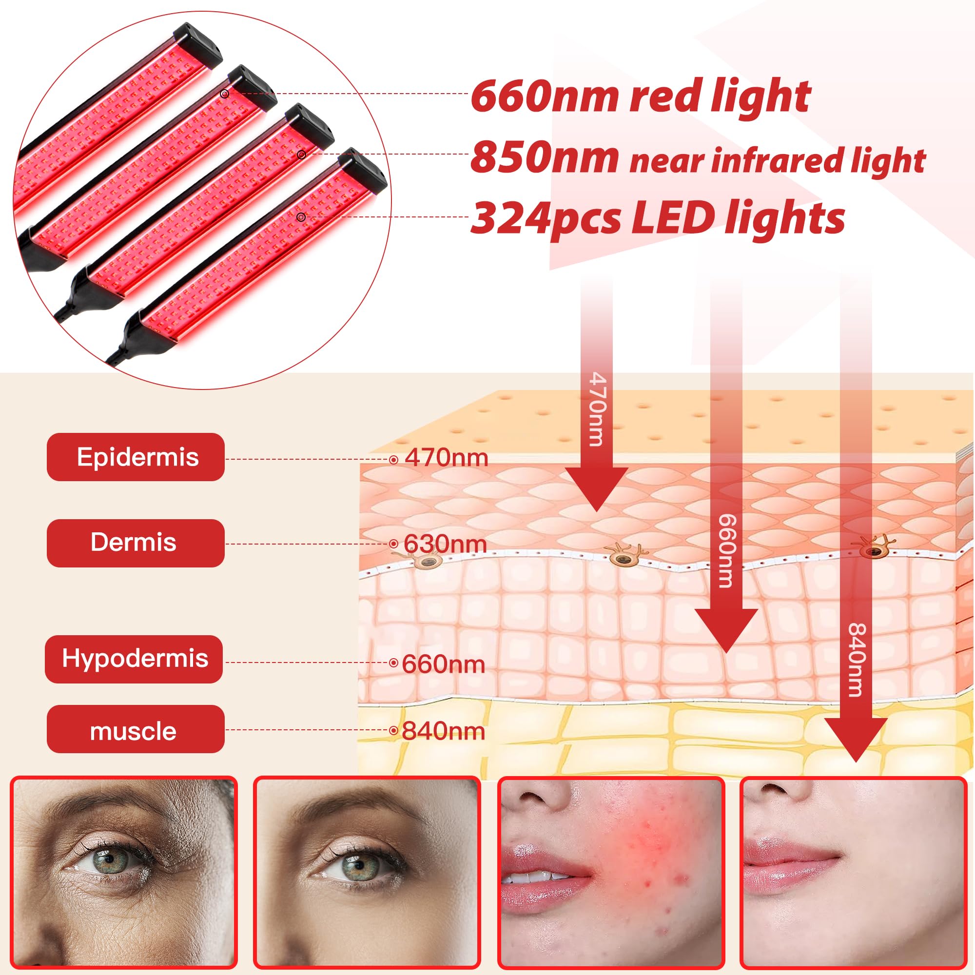 Dexnump Red Light Therapy for Face, 324 LEDs Red Light Therapy Lamp Height Free Adjustment Infrared Dexnump buy supplements canada
