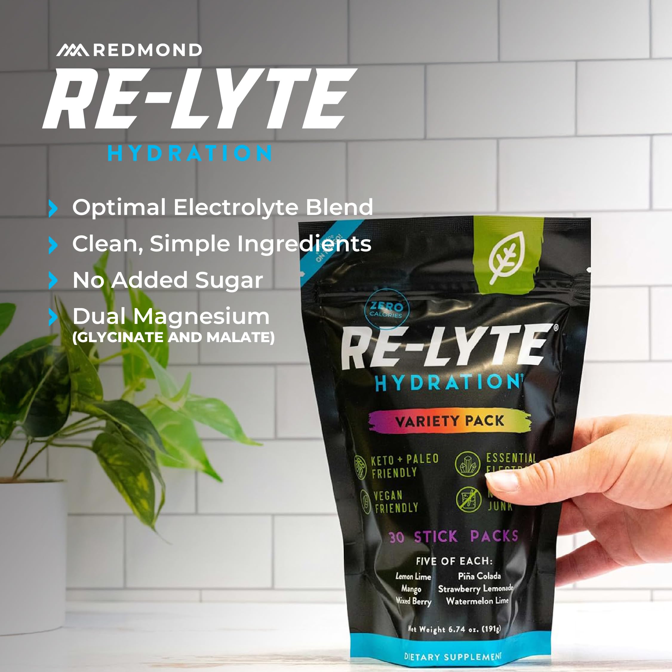 REDMOND Re-Lyte Hydration Electrolyte Powder Mix, Variety Pack, 30 Stick Packs REDMOND buy supplements canada