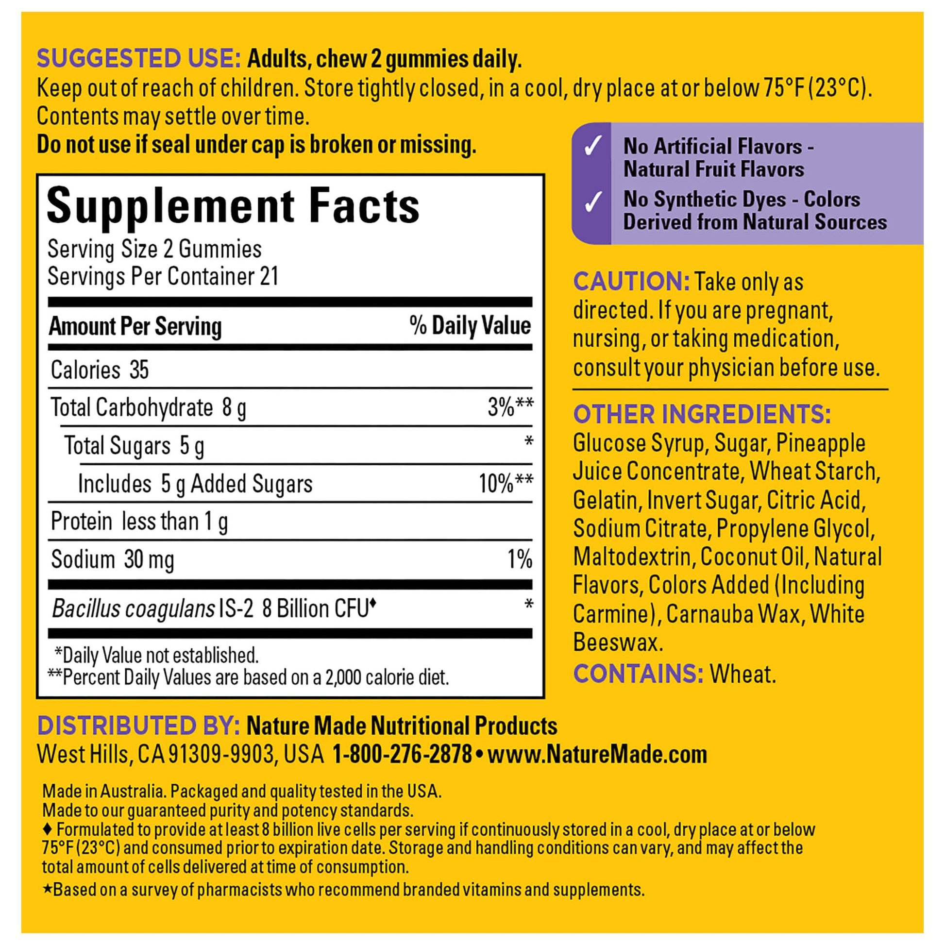 Nature Made Probiotics Extra Strength Dosage, Probiotics for Women and Men 8 Billion CFU per 2 Gummies, 42 Probiotic Gummies, 21 Day Supply Nature Made buy supplements canada
