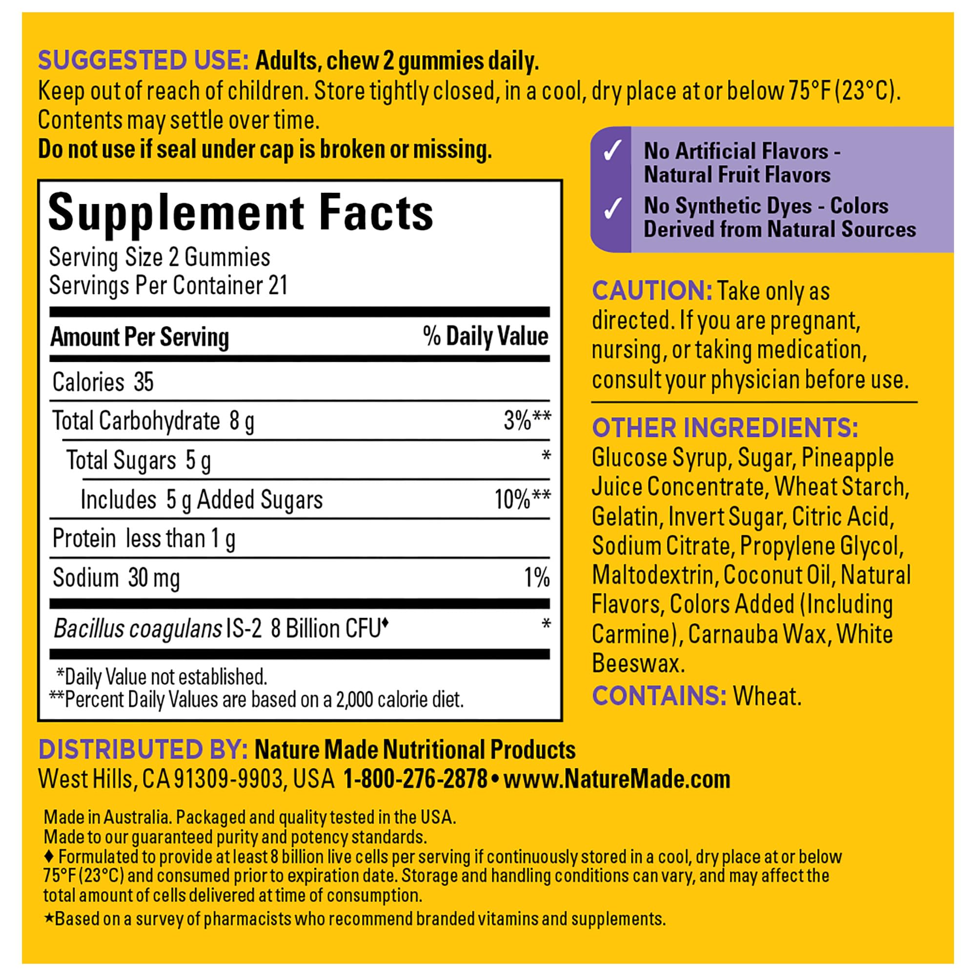 Nature Made Probiotics Extra Strength Dosage, Probiotics for Women and Men 8 Billion CFU per 2 Gummies, 42 Probiotic Gummies, 21 Day Supply Nature Made buy supplements canada