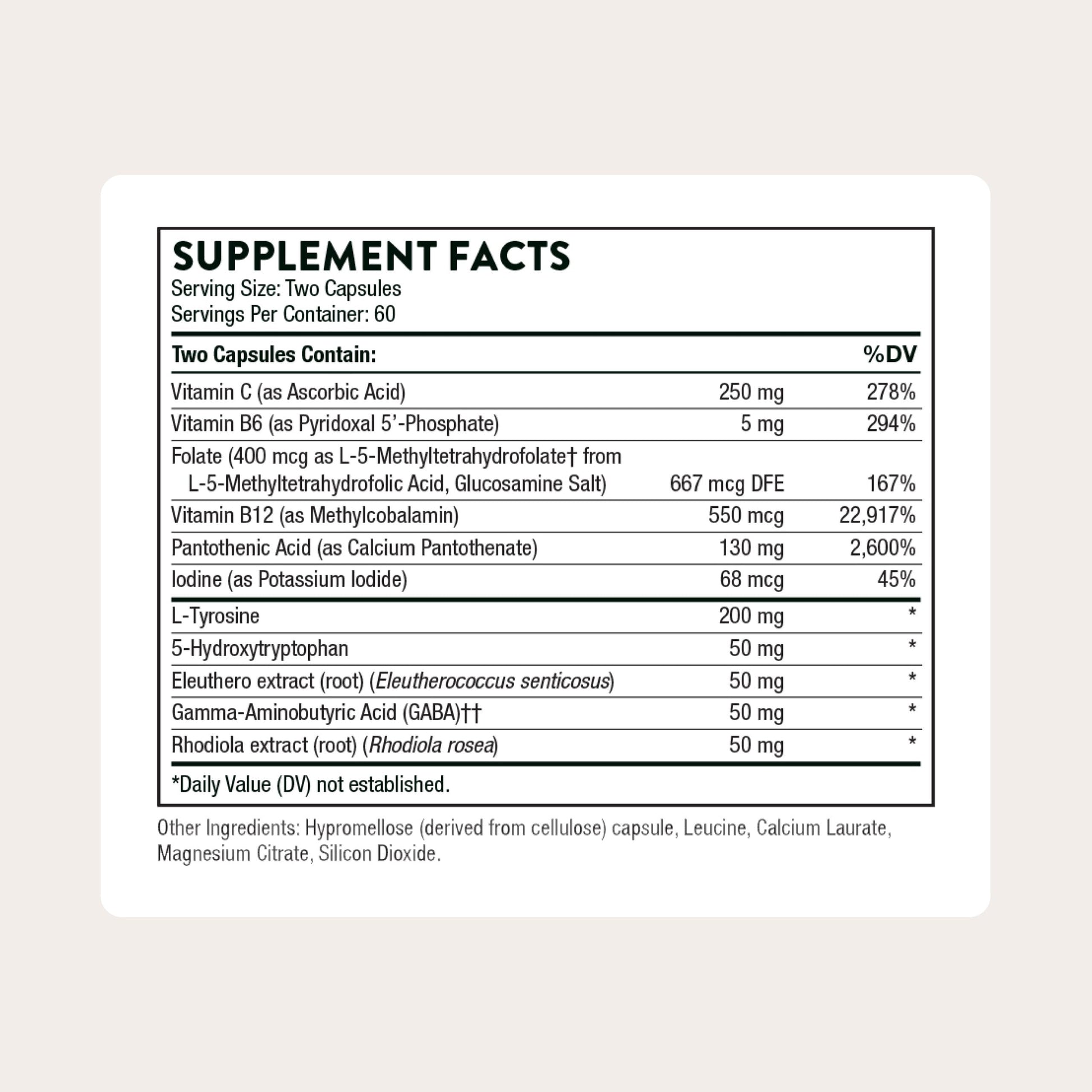 THORNE - Emotion Balance Support - Supports Mood & Stress Management* - Vitamins B6, B12 & C, 5-HTP, GABA, Rhodiola, Folate (5-MTHF) & L-Tyrosine - Third-Party Certified - Gluten-Free - 120 Capsules THORNE buy supplements canada
