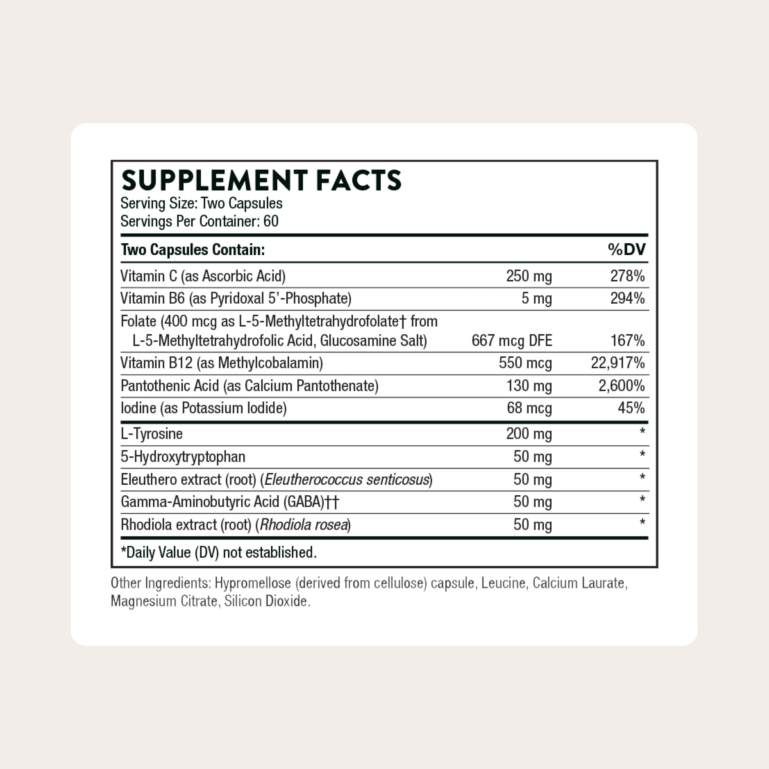 THORNE - Emotion Balance Support - Supports Mood & Stress Management* - Vitamins B6, B12 & C, 5-HTP, GABA, Rhodiola, Folate (5-MTHF) & L-Tyrosine - Third-Party Certified - Gluten-Free - 120 Capsules THORNE buy supplements canada