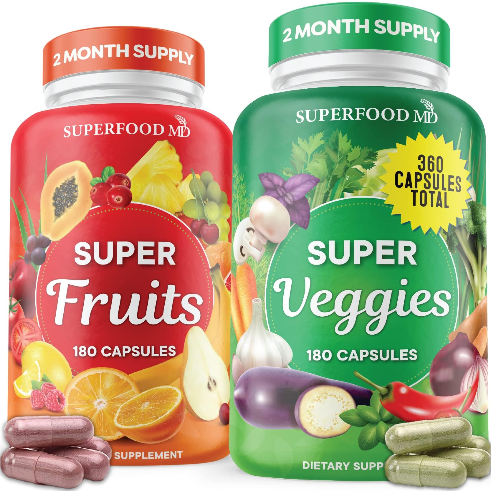 Superfood Fruit and Veggie Supplement - 360 Whole Super Fruit and Vegetable Supplements & Vitamin with Beta-Carotene, Soy Free- 180 Count (Pack of 2) Superfood MD buy supplements canada