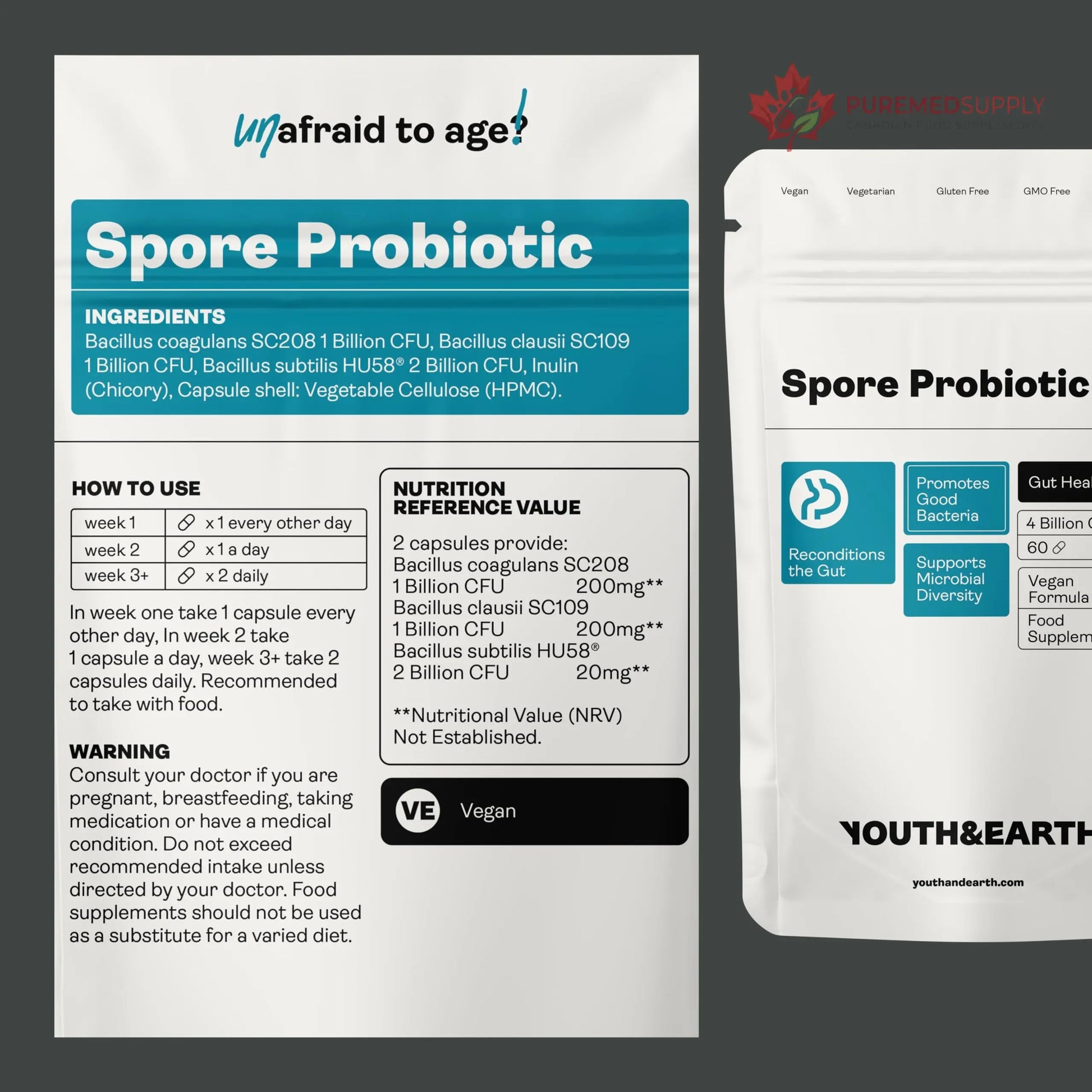 Youth & Earth Spore Probiotics 4 Billion CFU Count - Probiotics for Gut Health & Immune Support | Gut Health Supplements for Digestive Health | 60 Capsules Youth & Earth buy supplements canada