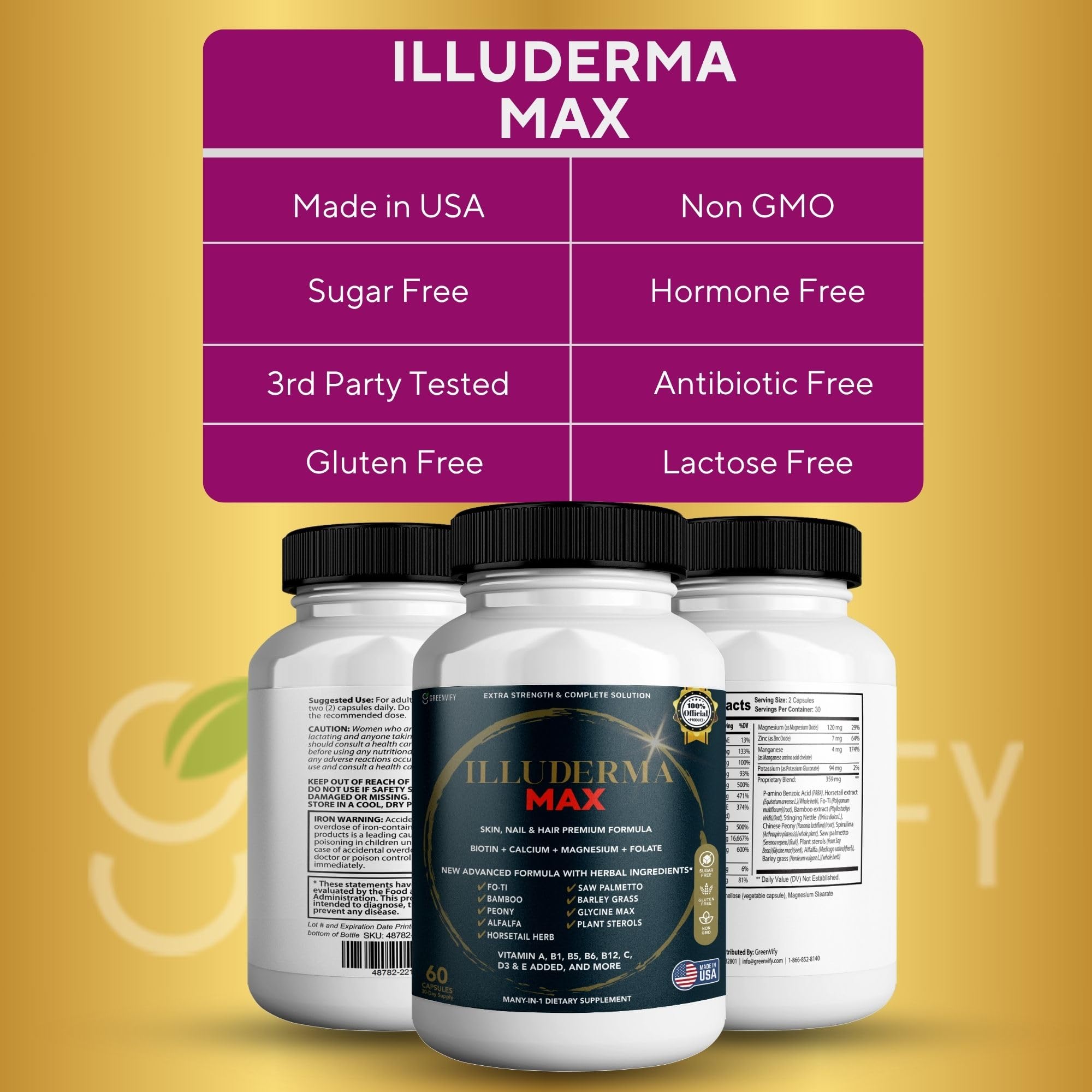 GREENVIFY Illuderma Max Hair, Skin and Nail Supplement, 60 Capsules, with Biotin 5000mcg, Vitamins and Herbal Blend (1) GREENVIFY buy supplements canada