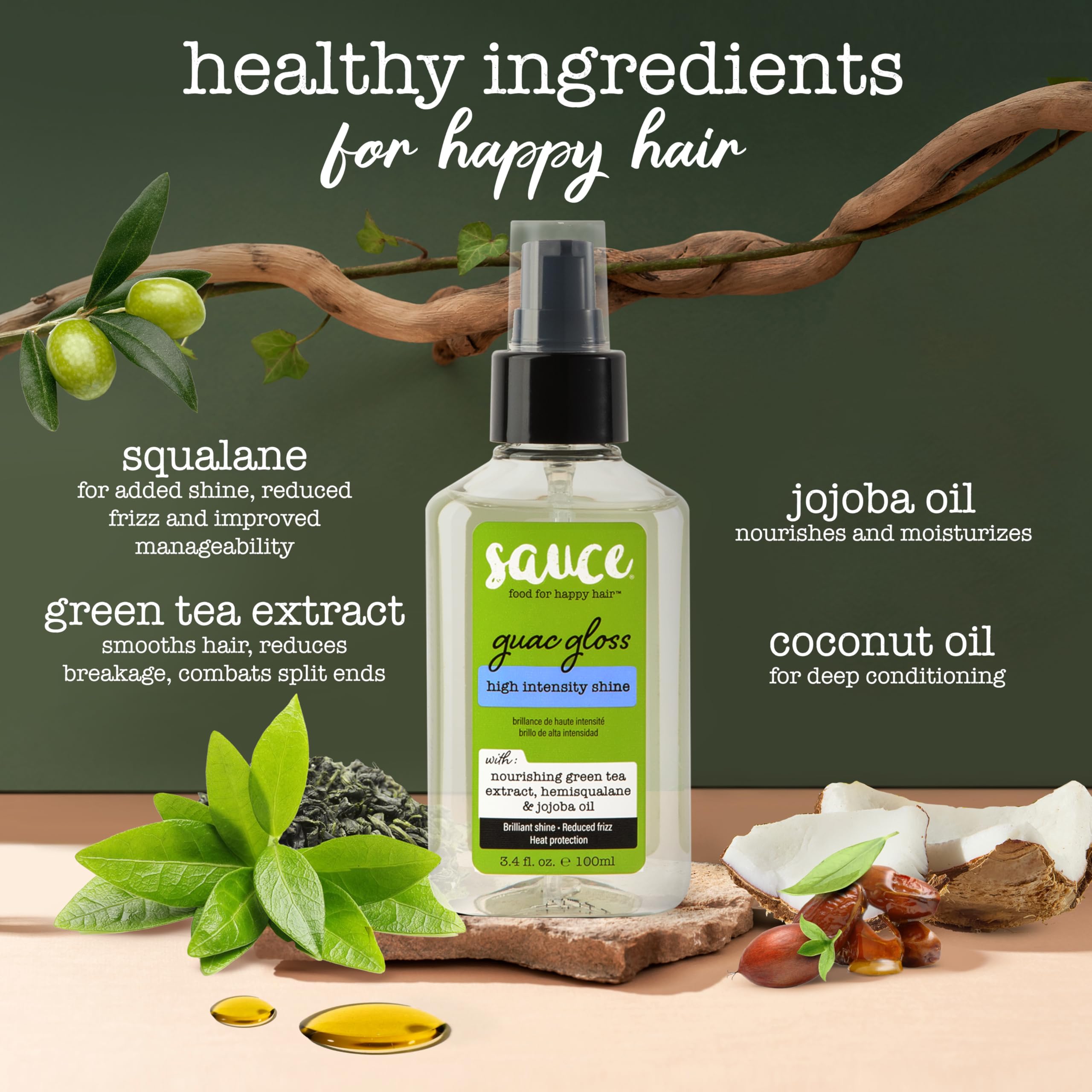 SAUCE BEAUTY Guac Hair Gloss, 3 Fl Oz High Intensity Shine, Jojoba Oil, Green Tea Extract & Squalane to Smooth, Boost Shine & Control Frizz for Sleeker, Softer, More Manageable Hair, Vegan Formula SAUCE BEAUTY buy supplements canada