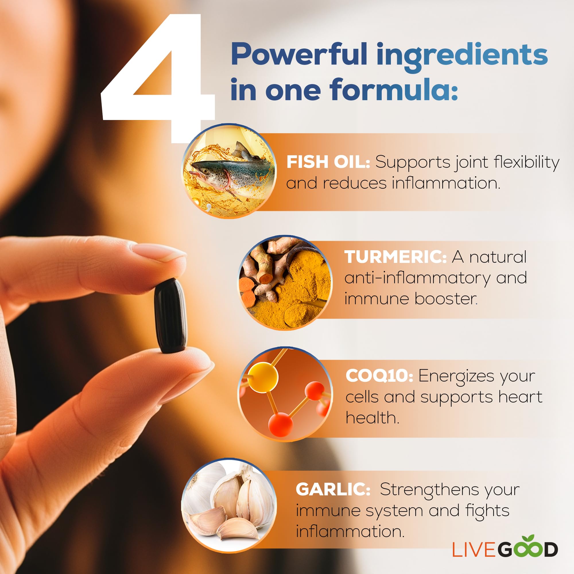 LIVEGOOD™ Factor 4, Omega 3 Fish Oil with EPA & DHA, CoQ10, and Turmeric, Advanced Q10 Coenzyme & CoQ10 Supplements, DHA Supplements for Heart, Joint & Immune Support, Made in USA, 60 Count, LIVEGOOD buy supplements canada