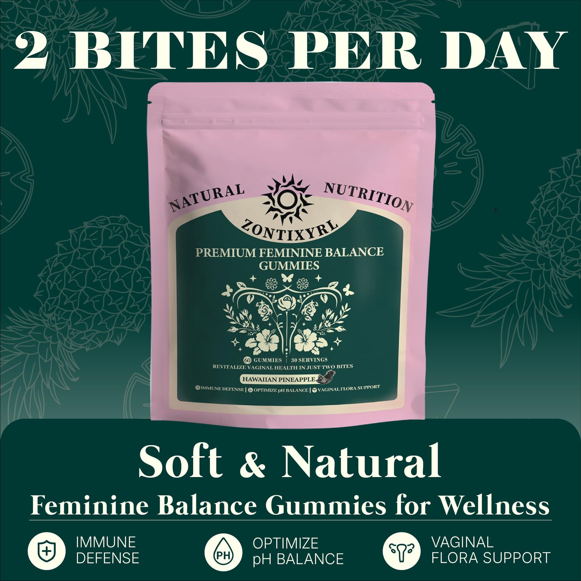 Zontixyrl Premium Feminine Balance Gummies Women - Pineapple Gummies for Women pH Probiotic and Immune Support Vegan Gluten Free 60 Gummies 30 Servings Zontixyrl buy supplements canada