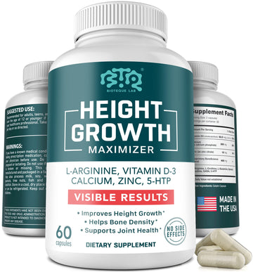 BIOTEQUELAB Height Growth Maximizer, Calcium, Vitamin D3 and Zinc Blend Pills, Bone Growth Supplement for Kids and Teens, Bone Strength, Density Support, GMO-Free, Gluten-Free, Made in USA, 60 Caps BTQ BIOTEQUE LAB buy supplements canada