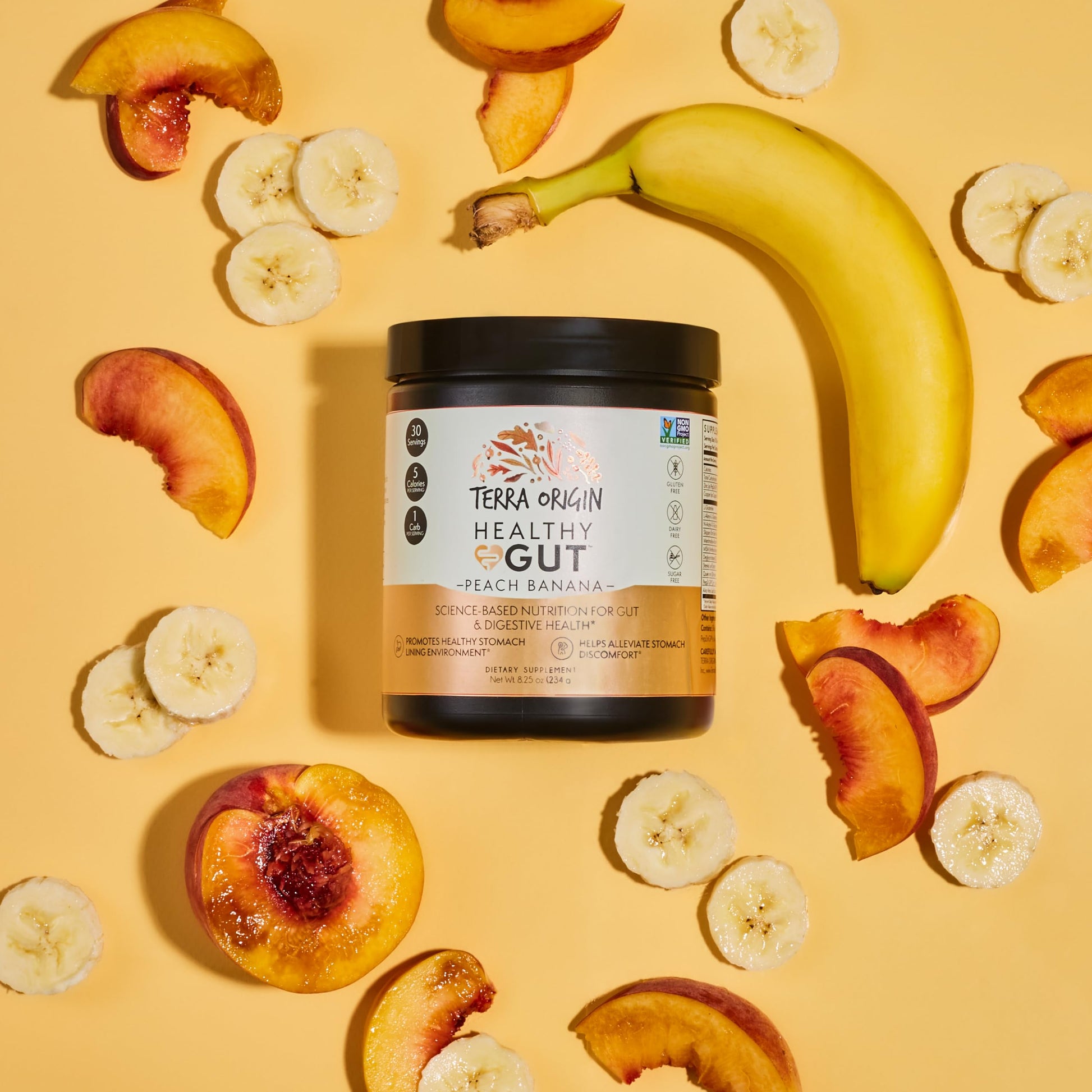 TERRA ORIGIN Healthy Gut Peach Banana | 30-Servings with L-Glutamine, Zinc, Glucosamine, Slippery Elm Bark, Marshmallow Root and More! TERRA ORIGIN buy supplements canada