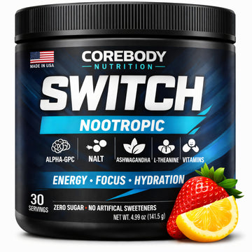 Switch, Brain Boosting Nootropic Energy Supplement Powder - Made in USA - Alpha GPC, NALT, Ashwagandha, Sugar Free Energy, Keto, Increase Mental Focus & Cognitive Function, Enhances Mood & Memory CoreBody Nutrition buy supplements canada