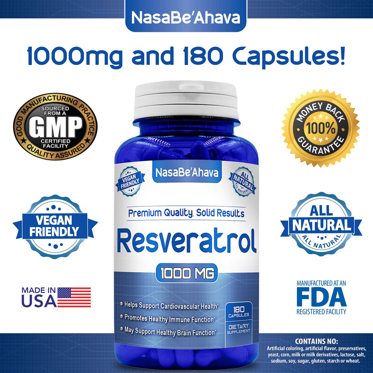 NASA Beahava 100% Pure Resveratrol - 1000mg Per Serving Max Strength (180 Capsules) NasaBeahava buy supplements canada