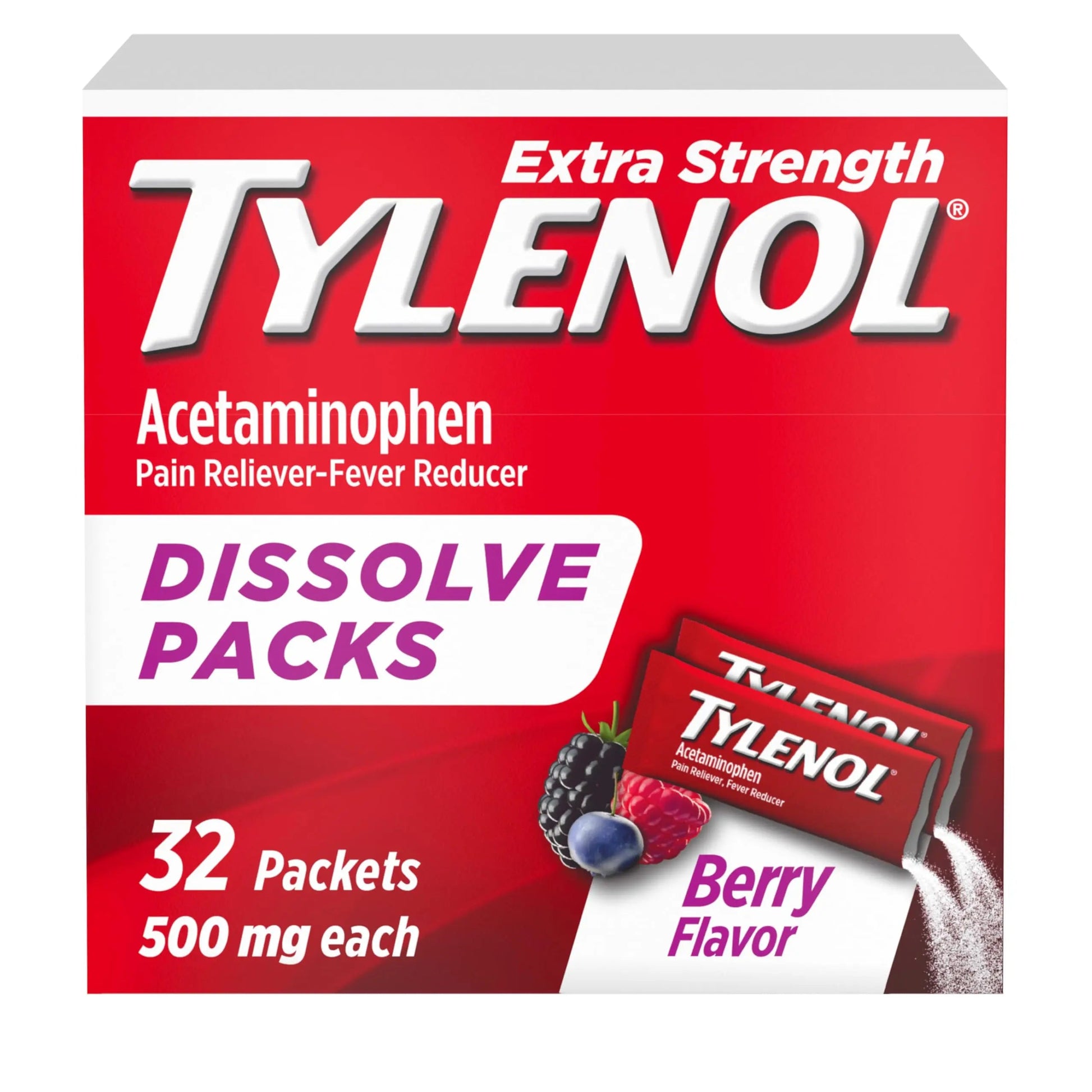 Tylenol Extra Strength Dissolve Powder Packs, 500 mg Acetaminophen Pain Reliever & Fever Reducer Medicine, Fast Relief for Minor Aches & Pains, Ibuprofen- & Aspirin-Free, On-the-Go Berry Flavor, 32 Ct Tylenol buy supplements canada