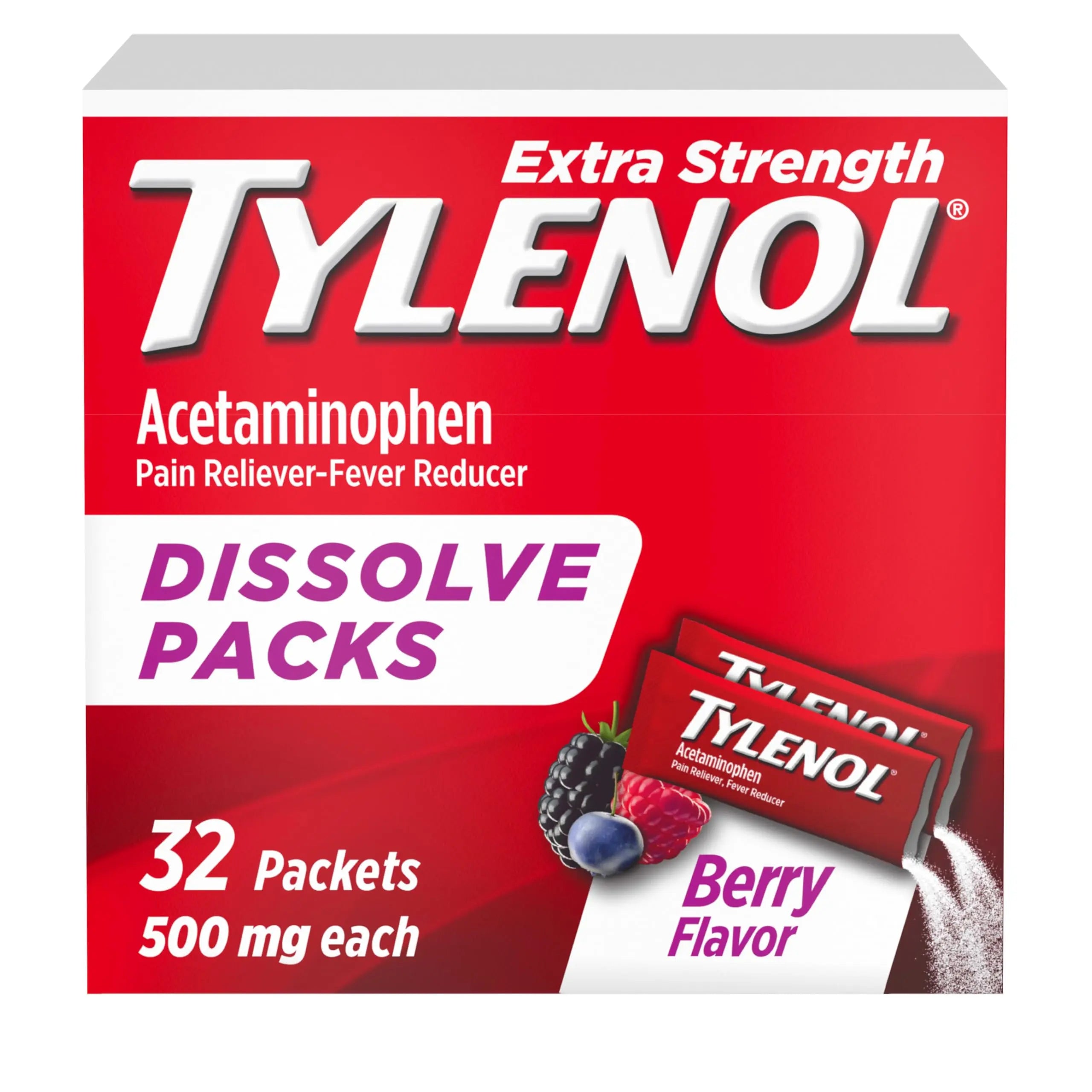 Tylenol Extra Strength Dissolve Powder Packs, 500 mg Acetaminophen Pain Reliever & Fever Reducer Medicine, Fast Relief for Minor Aches & Pains, Ibuprofen- & Aspirin-Free, On-the-Go Berry Flavor, 32 Ct Tylenol buy supplements canada