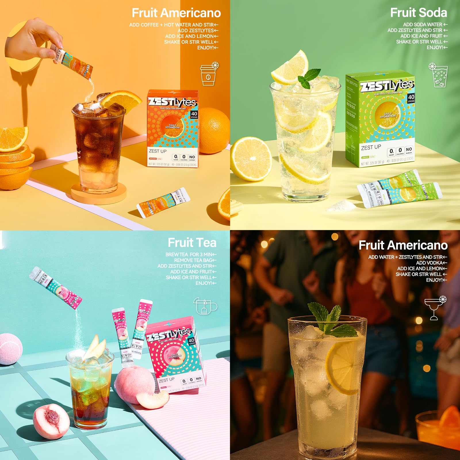 ZestLytes 40 Sticks Low Sodium Sugar Free & 0 Calorie Electrolyte Hydration Packets, Lightly Sweet Electrolyte Powder Drink Mix, Liquid Daily IV Flavors | Lemon Orange Peach Grapefruit ZestLytes buy supplements canada