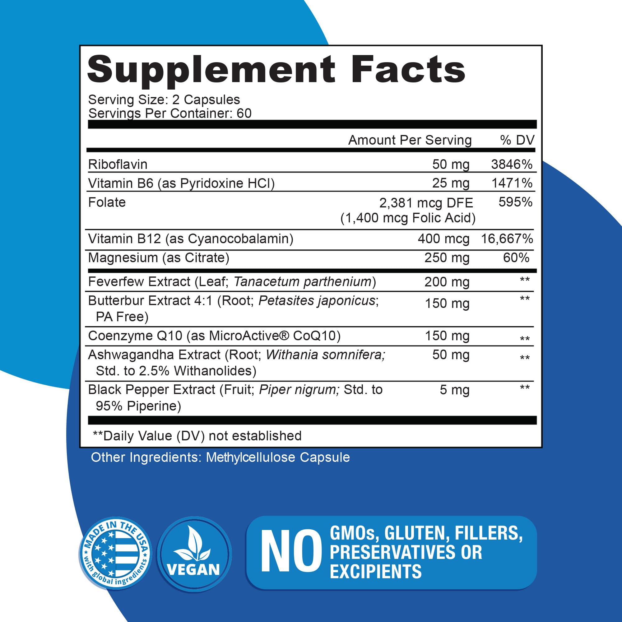 Migratone Migraine Relief Nutritional Support Supplement - with Magnesium, Riboflavin Vitamin B2, B6 & B12, Microactive Coq10, Feverfew, PA-Free Butterbur, and Folate - Clinically Preferred Blend Naticura buy supplements canada