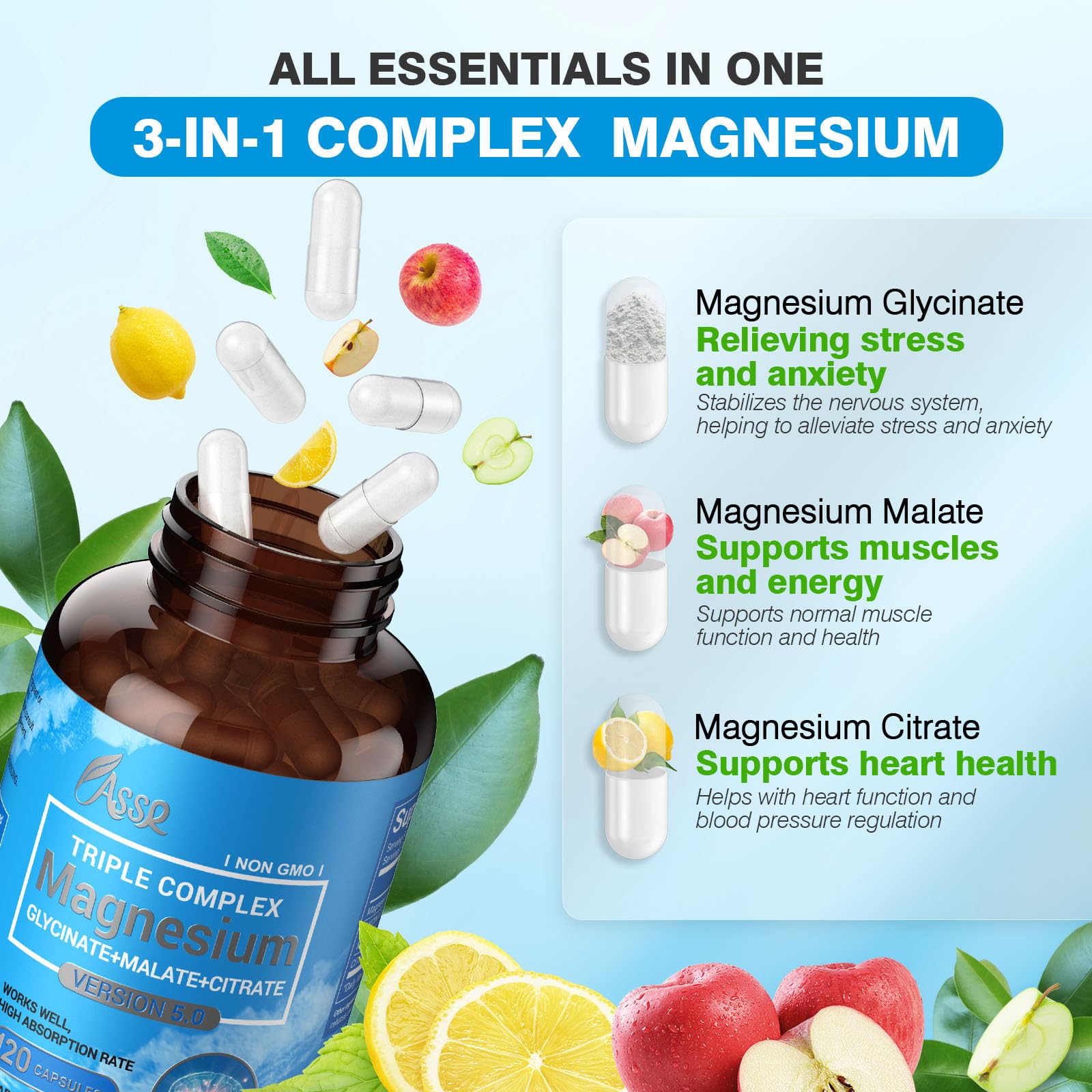 ASSR Triple Magnesium Complex – 300mg Magnesium Supplement with Glycinate, Malate & Citrate – Supports Relaxation, Muscle & Nerve Function ASSR buy supplements canada