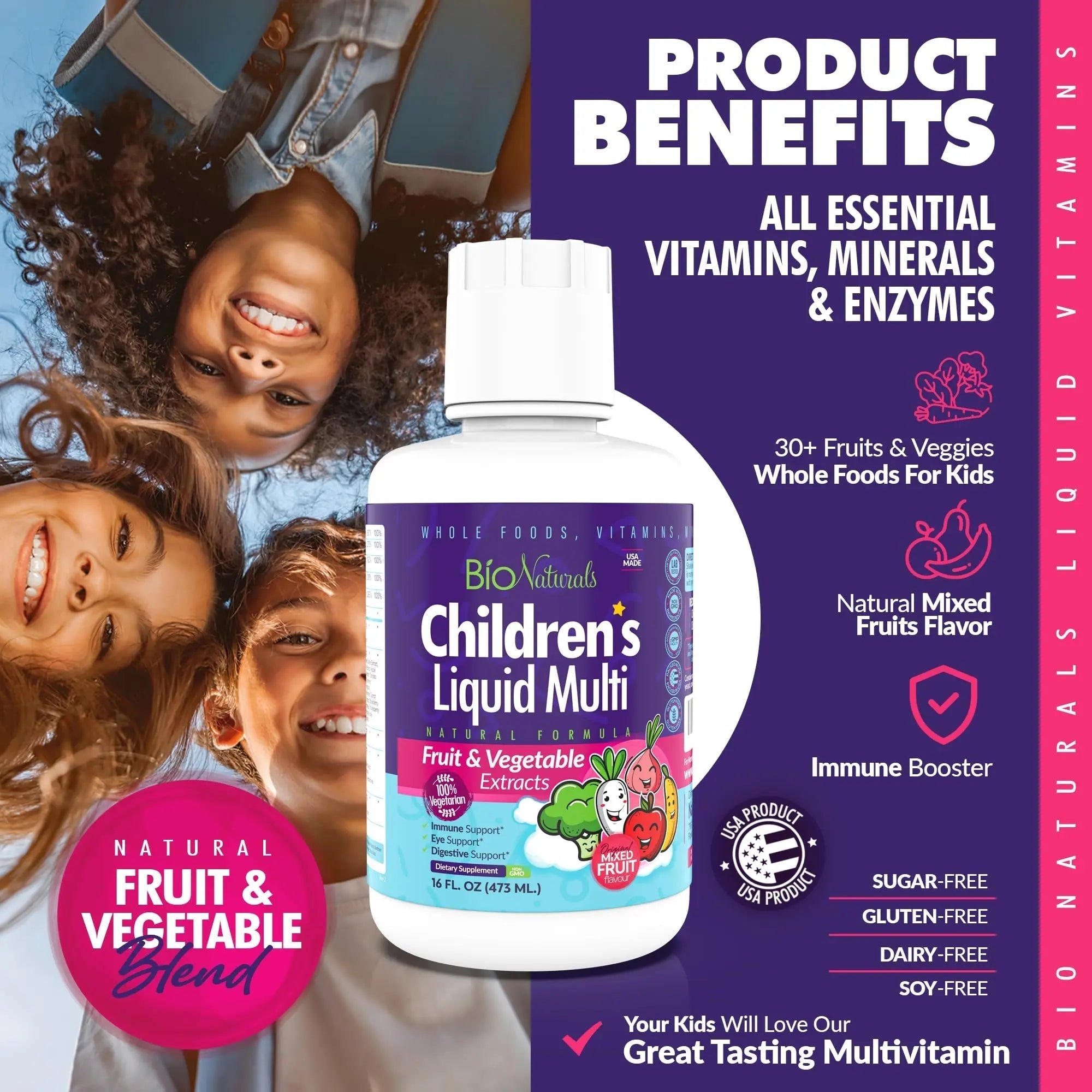 Bio Naturals Children's Liquid Multivitamin & Immune Booster - Natural Supplement for Kids & Toddlers with Vitamins A B C D3 E, Fiber Bio Naturals buy supplements canada