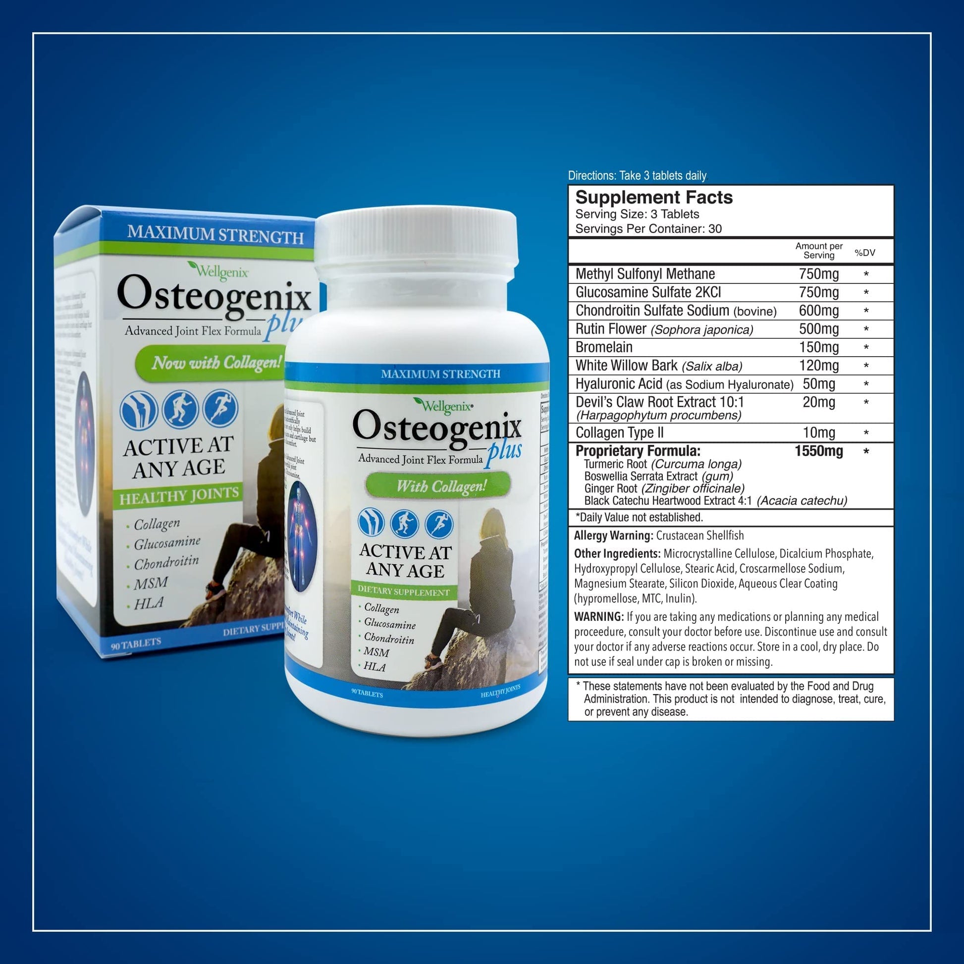 Wellgenix Osteogenix Advanced Joint Flex Formula (90 Ct) - Knee Supplement with Collagen II, Glucosamine, Chondroitin, MSM & HLA - Lubrication & Discomfort Support Tablets for Men & Women Wellgenix buy supplements canada