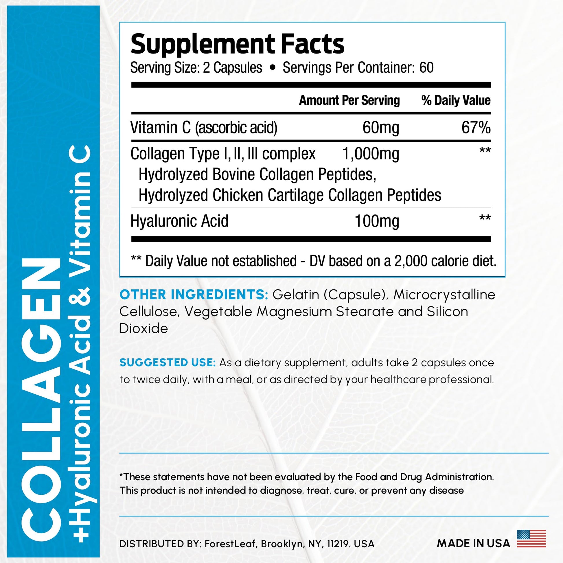 ForestLeaf Multi Collagen Pills with Hyaluronic Acid + Vitamin C | Hydrolyzed Collagen Supplements for Women or Men | Multi Collagen Capsules Peptides for Skin, Wrinkles, 120 Caps ForestLeaf buy supplements canada