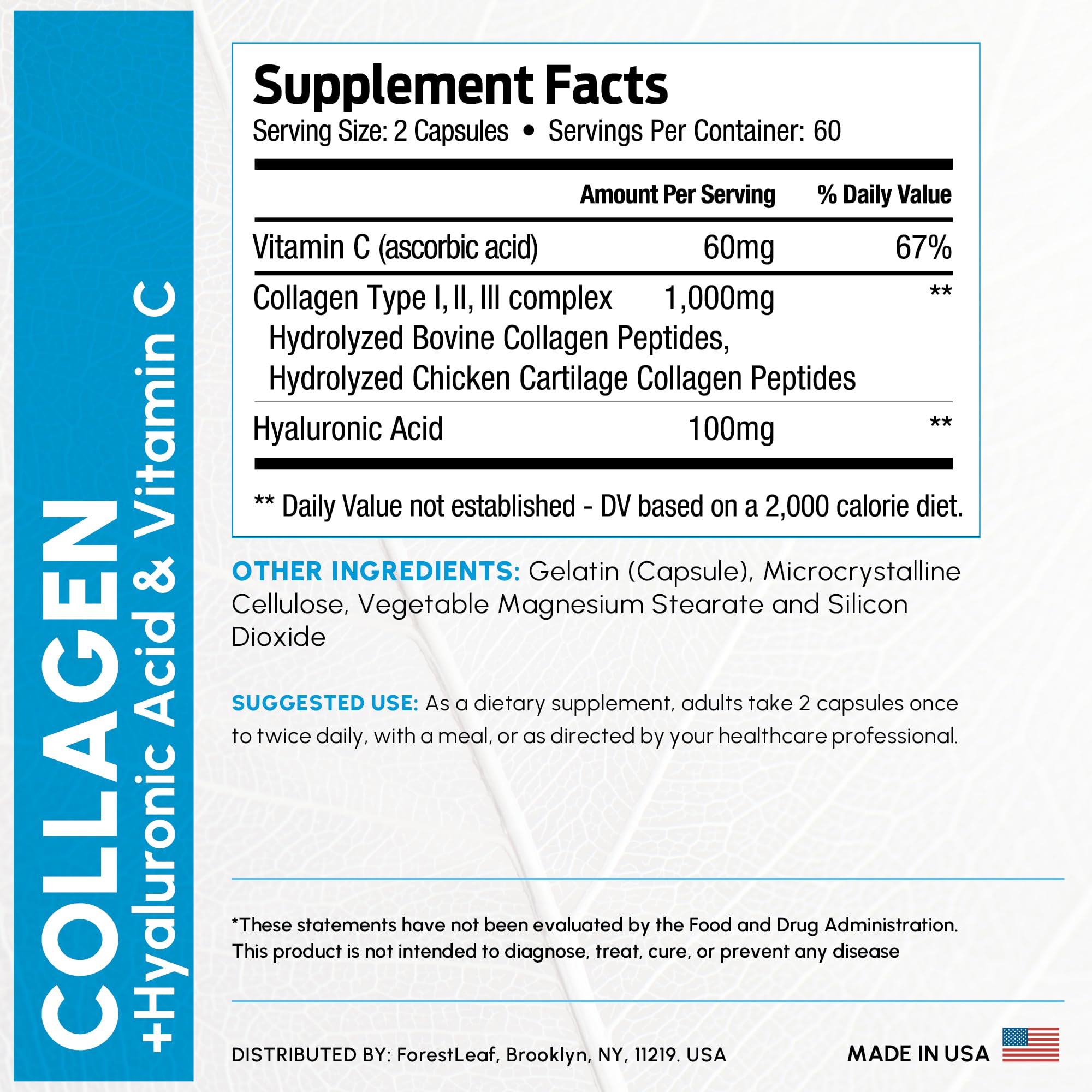 ForestLeaf Multi Collagen Pills with Hyaluronic Acid + Vitamin C | Hydrolyzed Collagen Supplements for Women or Men | Multi Collagen Capsules Peptides for Skin, Wrinkles, 120 Caps ForestLeaf buy supplements canada