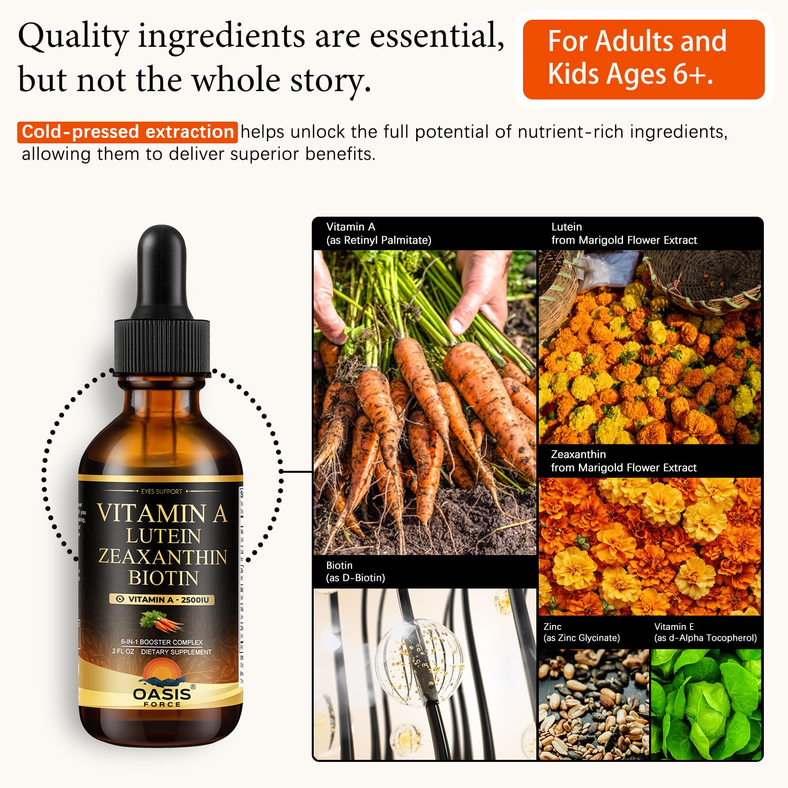OASIS FORCE 6 in 1 Vitamin A Liquid Drops with Lutein & Zeaxanthin, Vita A Retinyl Palmitate for Skin, Vision & Immune Support, Adults & Kids Ages 6+, Vegan, Non-GMO, 2 Fl Oz OASIS FORCE buy supplements canada