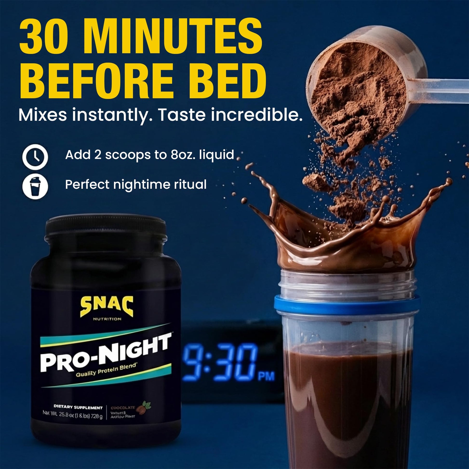 SNAC Pro-Night Protein Powder Blend - Quality Protein Powder for Men and Women, Nighttime Recovery, High Protein Supplement, Supports Muscle Repair, 26g Protein per Serving, Chocolate Flavor, 1.6 lbs SNAC buy supplements canada