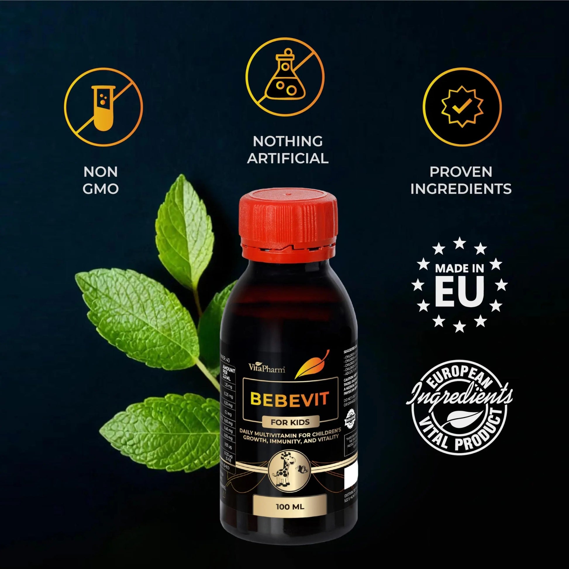 BEBEVIT Liquid Multivitamin for Kids – Sugar-Free & Non-GMO Formula with Vitamins A, C, D3, E, K2 & B-Complex – Daily Support for Growth, Immunity VitaPharm buy supplements canada
