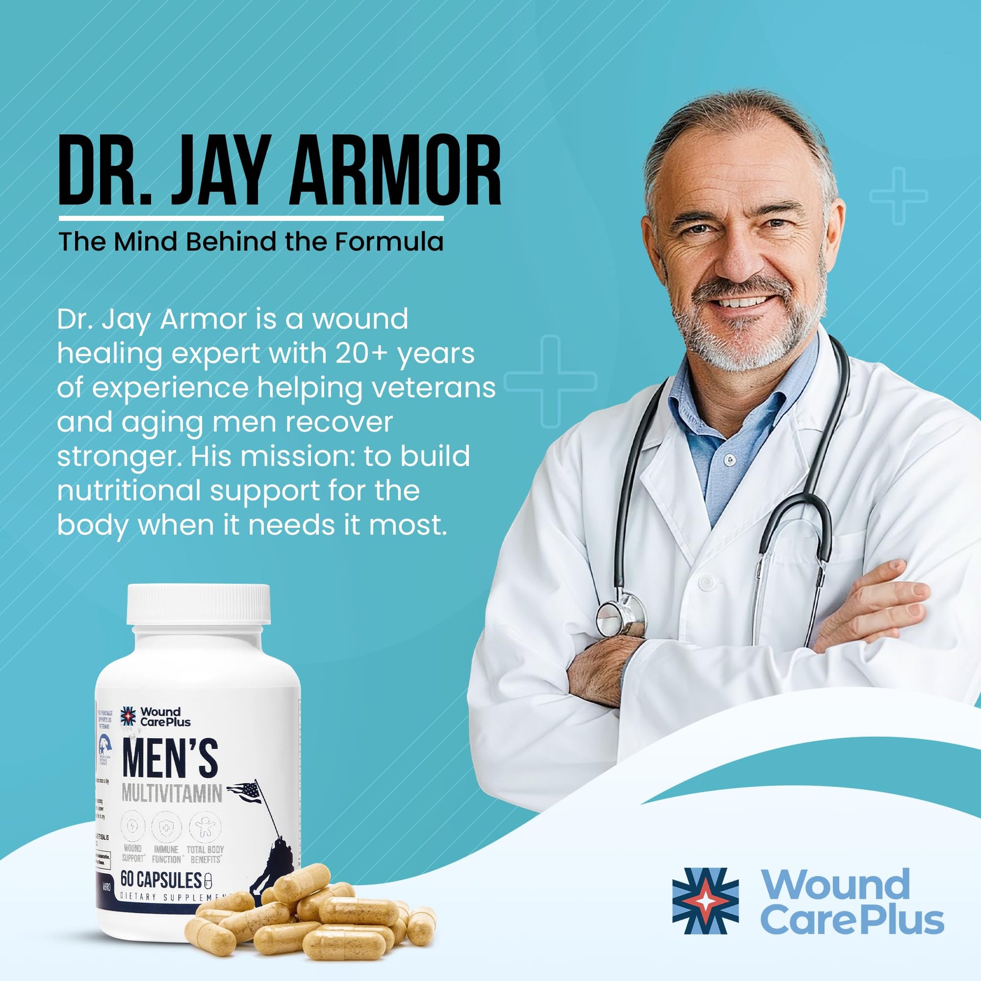 Wound Care Plus Men's Multivitamin – Comprehensive Vitamin & Mineral Blend with Vitamins A, B, C, D, E, Zinc – Supports Immune Health, Energy & Skin Wellness – 60 Capsules – Non-GMO, Gluten-Free WOUND CAREPLUS buy supplements canada