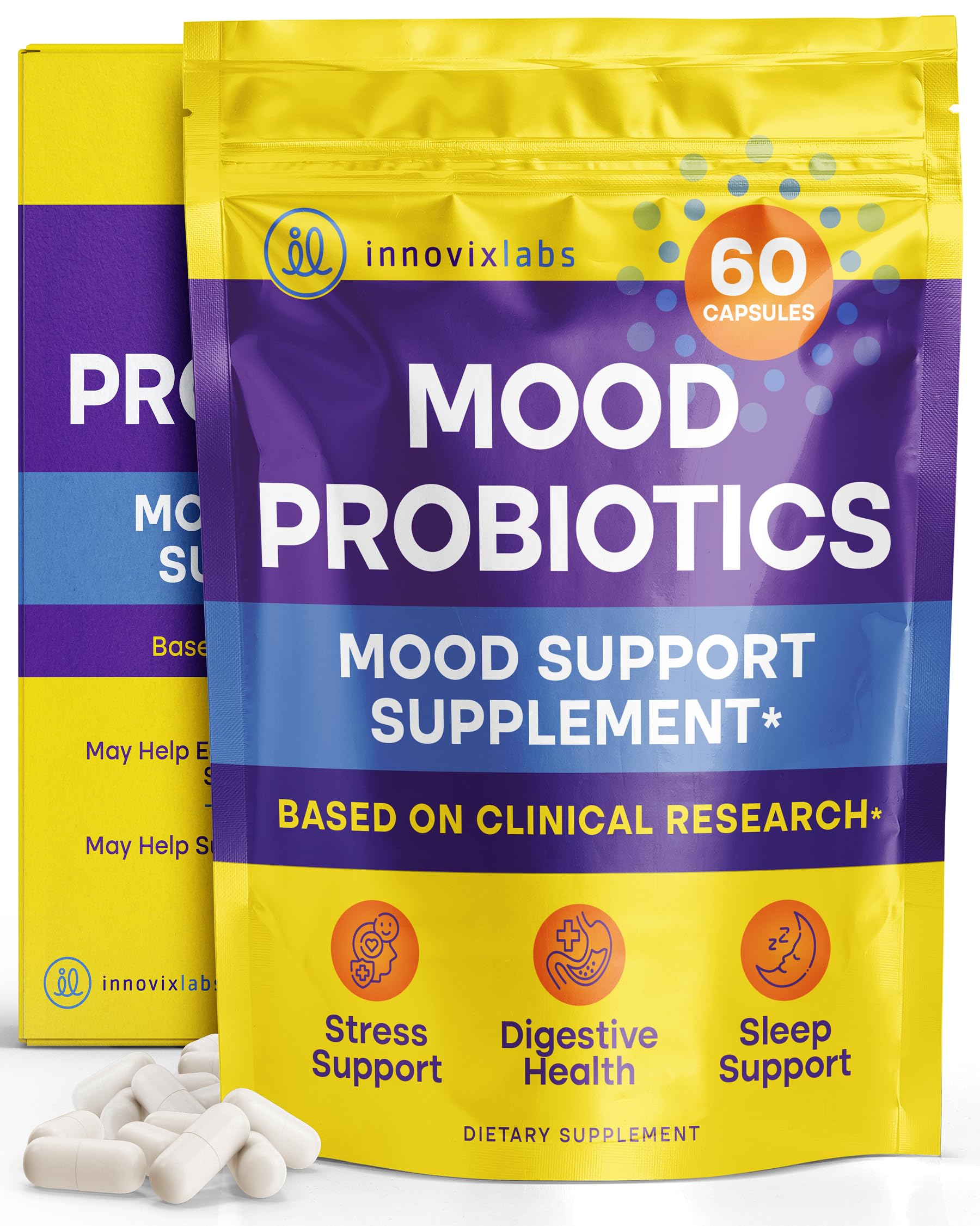 InnovixLabs Mood Probiotic for Women & Men, Clinically Studied Digestive & Mood Support Supplement, Lactobacillus helveticus Rosell-52ND & Bifidobacterium longum Rosell-175, 60 Capsules InnovixLabs buy supplements canada