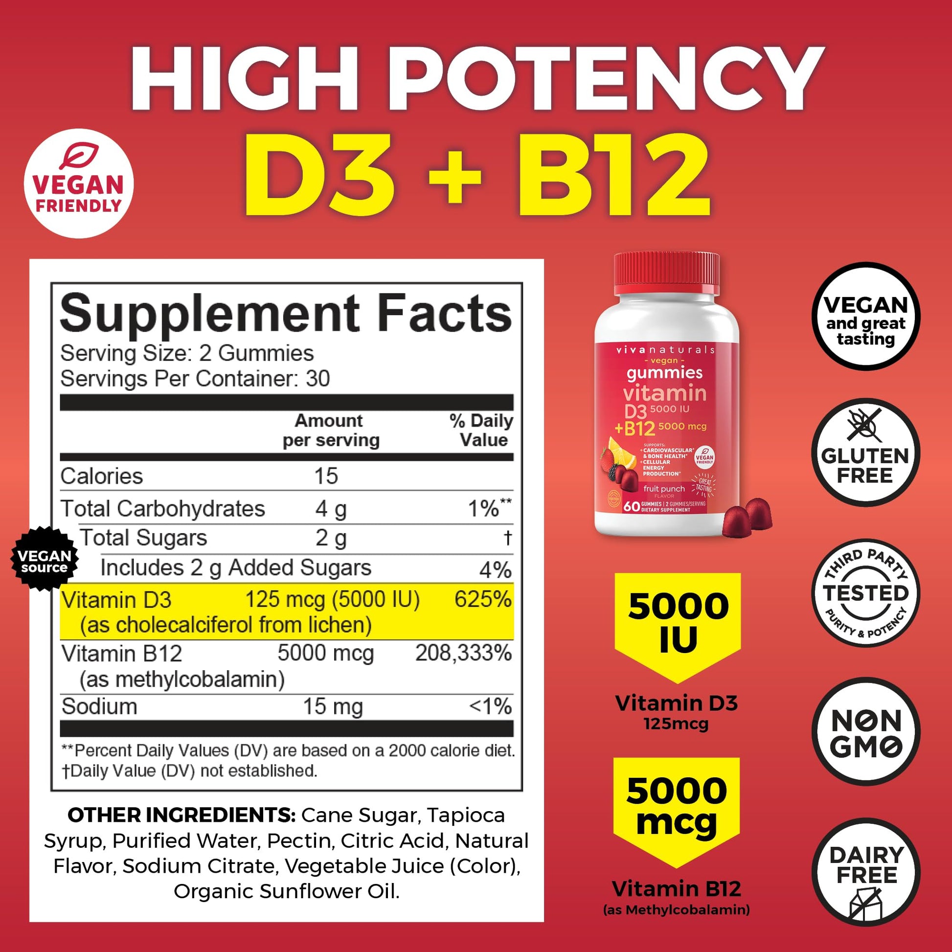 Viva Naturals Plant-Based B12 Gummies with Vitamin D3 - Chewable 5000mcg B12 Viva Naturals buy supplements canada