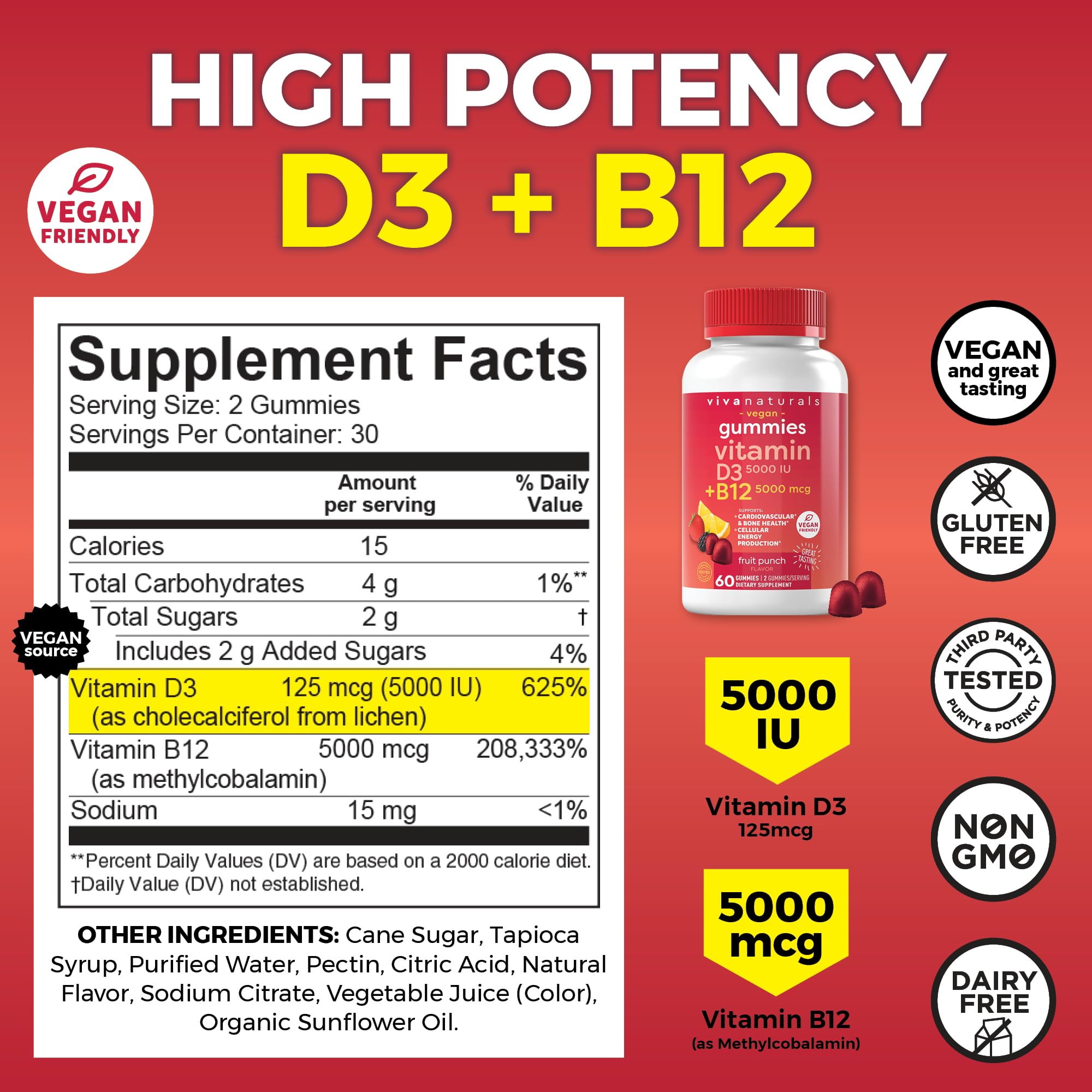 Viva Naturals Plant-Based B12 Gummies with Vitamin D3 - Chewable 5000mcg B12 Viva Naturals buy supplements canada