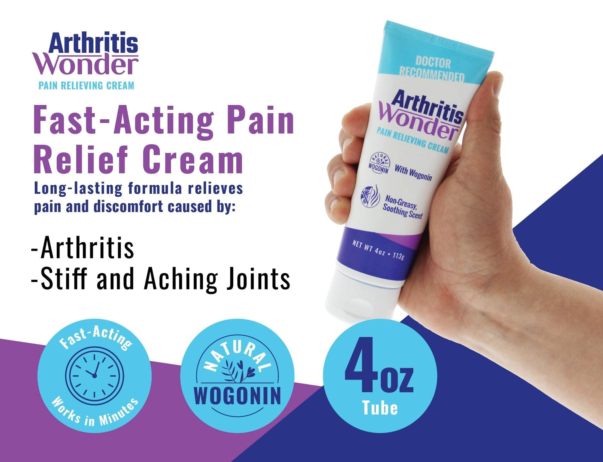 Arthritis Wonder Pain Relief Cream, 4 oz – Arthritis Pain Relief Cream for Hand, Knee, Foot and Wrist Joints – Fast-Acting, Deep Penetrating, Non-Greasy Formula with Natural Wogonin - 3 Pack Arthritis Wonder buy supplements canada