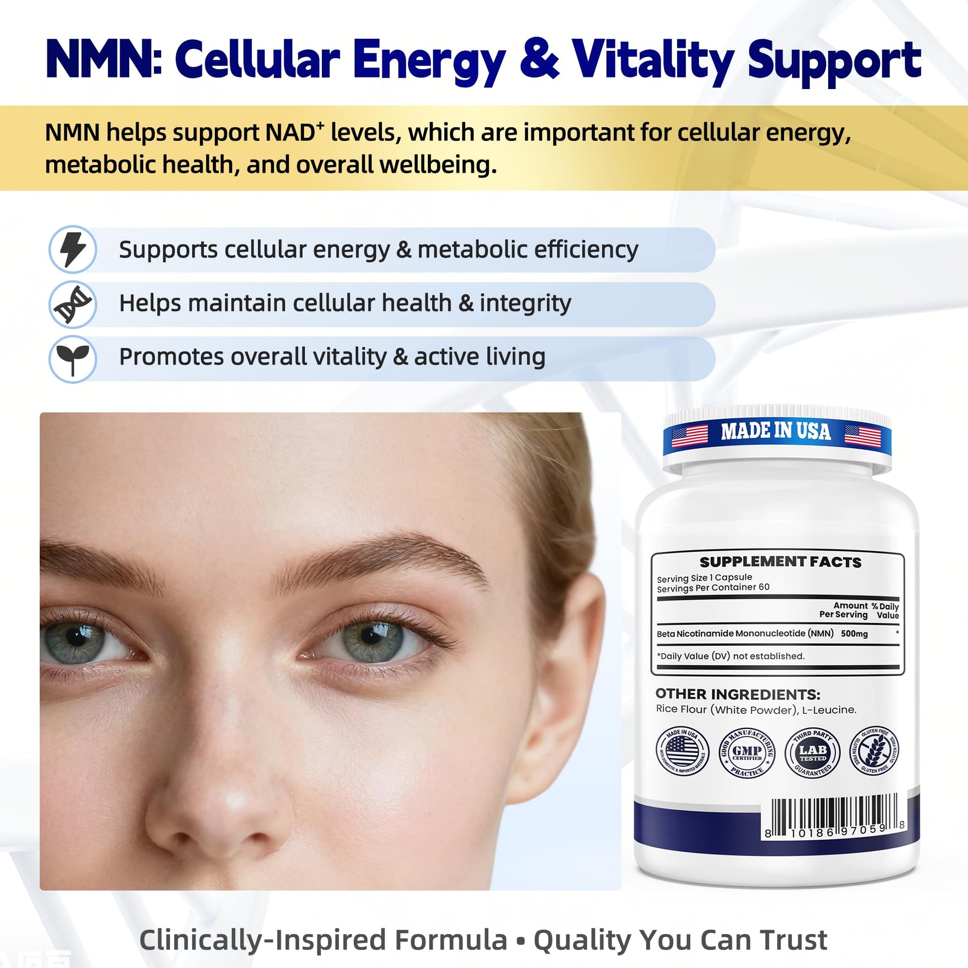 NMN 500MG Per Capsule – High Purity 99.9% NMN, NAD+ Support for Cellular Energy & Healthy Aging, 60 Capsules, Third-Party Tested, cGMP Made in USA I LOVE HEALTH buy supplements canada
