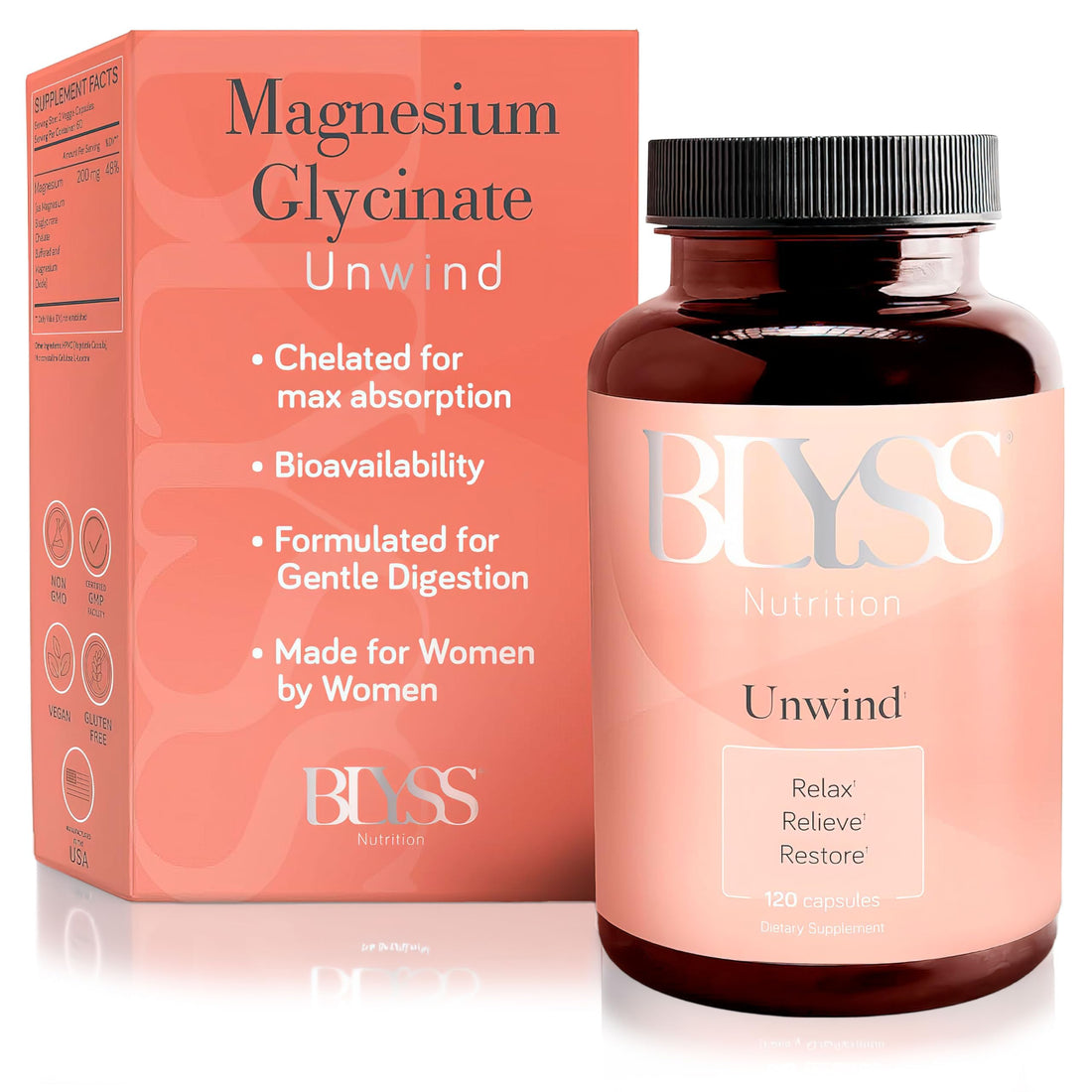 BLYSS Nutrition Magnesium Bisglycinate Capsules for Women - 200mg Chelated Glycinate Magnesium Supplement - Natural Supplements to Support Sleep, BLYSS Nutrition buy supplements canada
