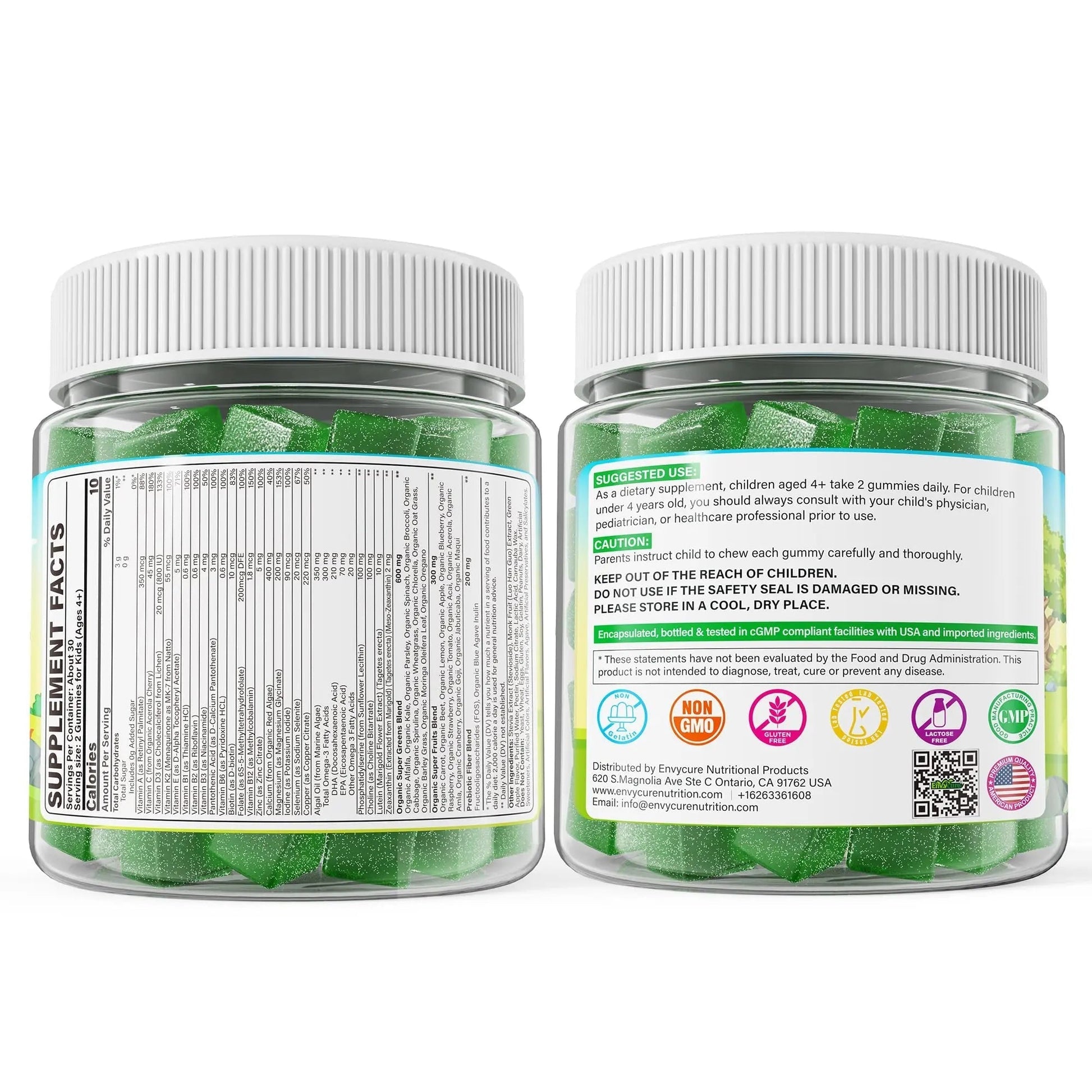 Kids Super Greens Gummies, w/Multivitamins, Spirulina, Chlorella, Spinach, Broccoli, Calcium, Omega-3 (DHA/EPA) EnvyCure buy supplements canada
