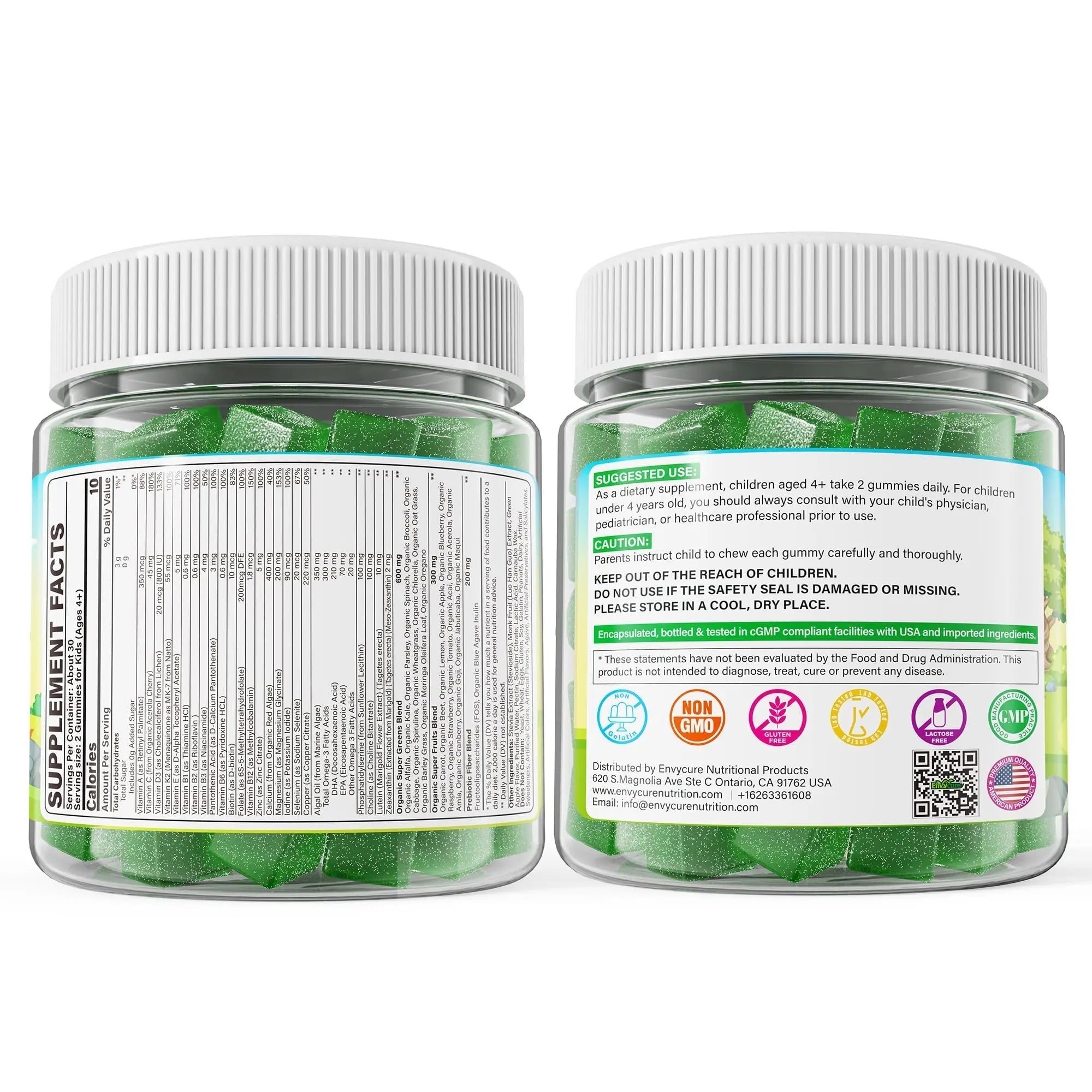 Kids Super Greens Gummies, w/Multivitamins, Spirulina, Chlorella, Spinach, Broccoli, Calcium, Omega-3 (DHA/EPA) EnvyCure buy supplements canada