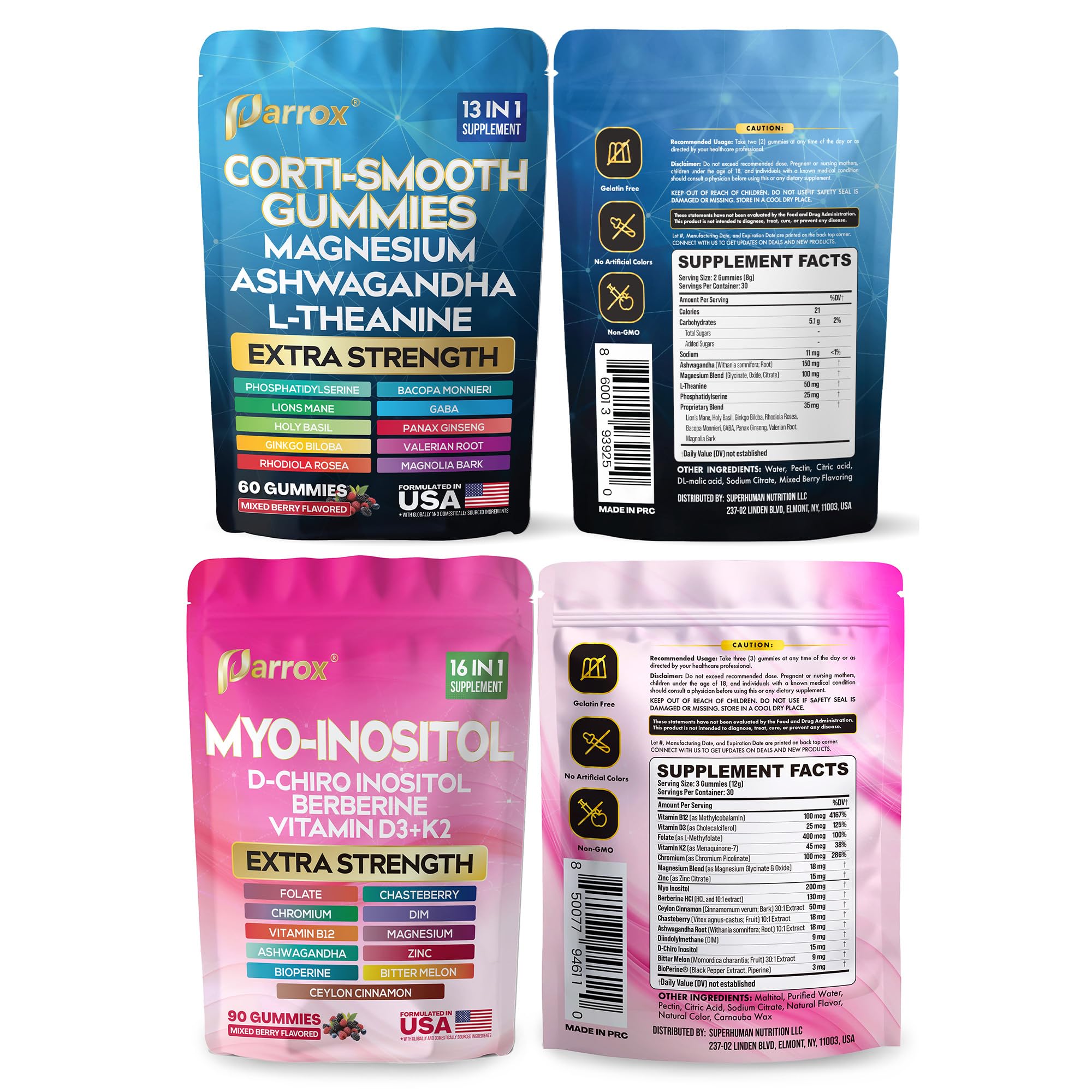 Soothe & Smooth Bundle Gummies - Cortisol & Myo-Inositol Supplement with D-Chiro Inositol, Berberine, Magenesium, Ashwagandha, L-Theanine, Vitamins D3+K2 & B12, Folate, Zinc Lion's Mane (150 Gummies) Parrox buy supplements canada