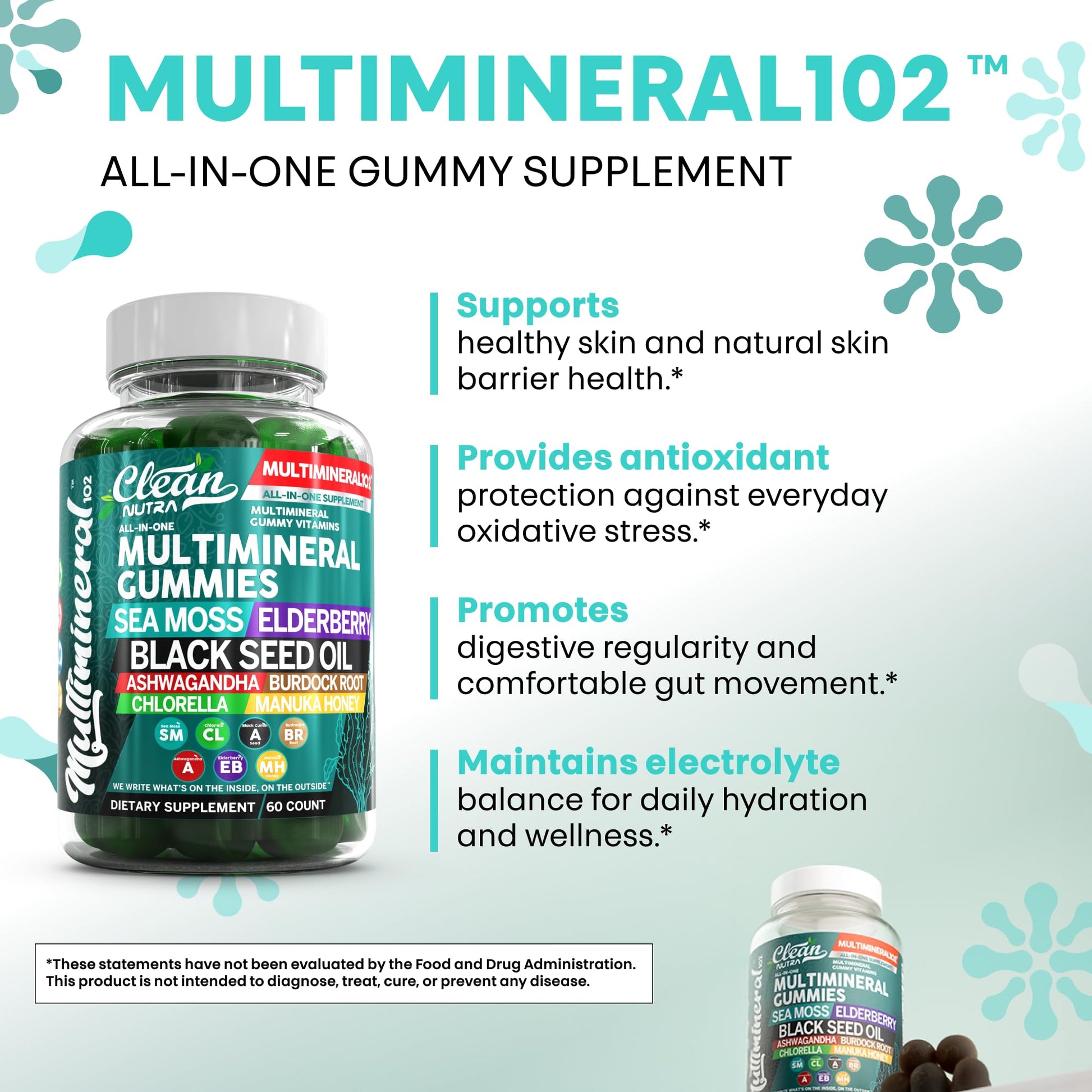 Sea Moss Gummies | Clinically Tested - Black Seed Oil Ashwagandha Elderberry Burdock Root Chlorella Manuka Honey - Vegan Irish Sea Moss Gummy Vitamins Clean Nutraceuticals buy supplements canada