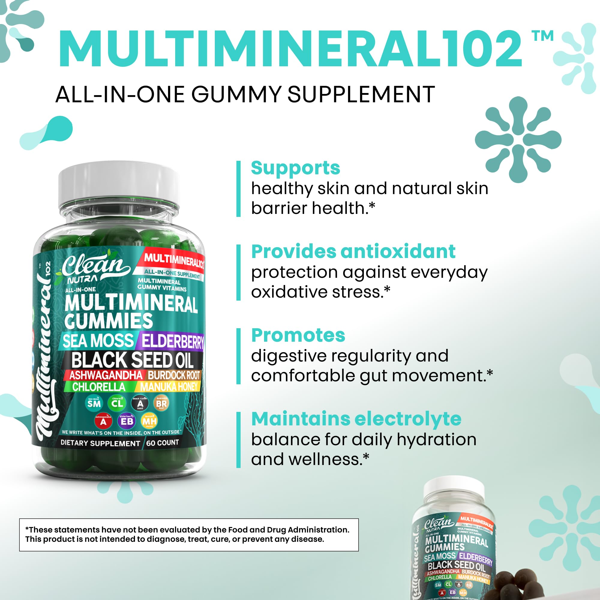 Sea Moss Gummies | Clinically Tested - Black Seed Oil Ashwagandha Elderberry Burdock Root Chlorella Manuka Honey - Vegan Irish Sea Moss Gummy Vitamins Clean Nutraceuticals buy supplements canada
