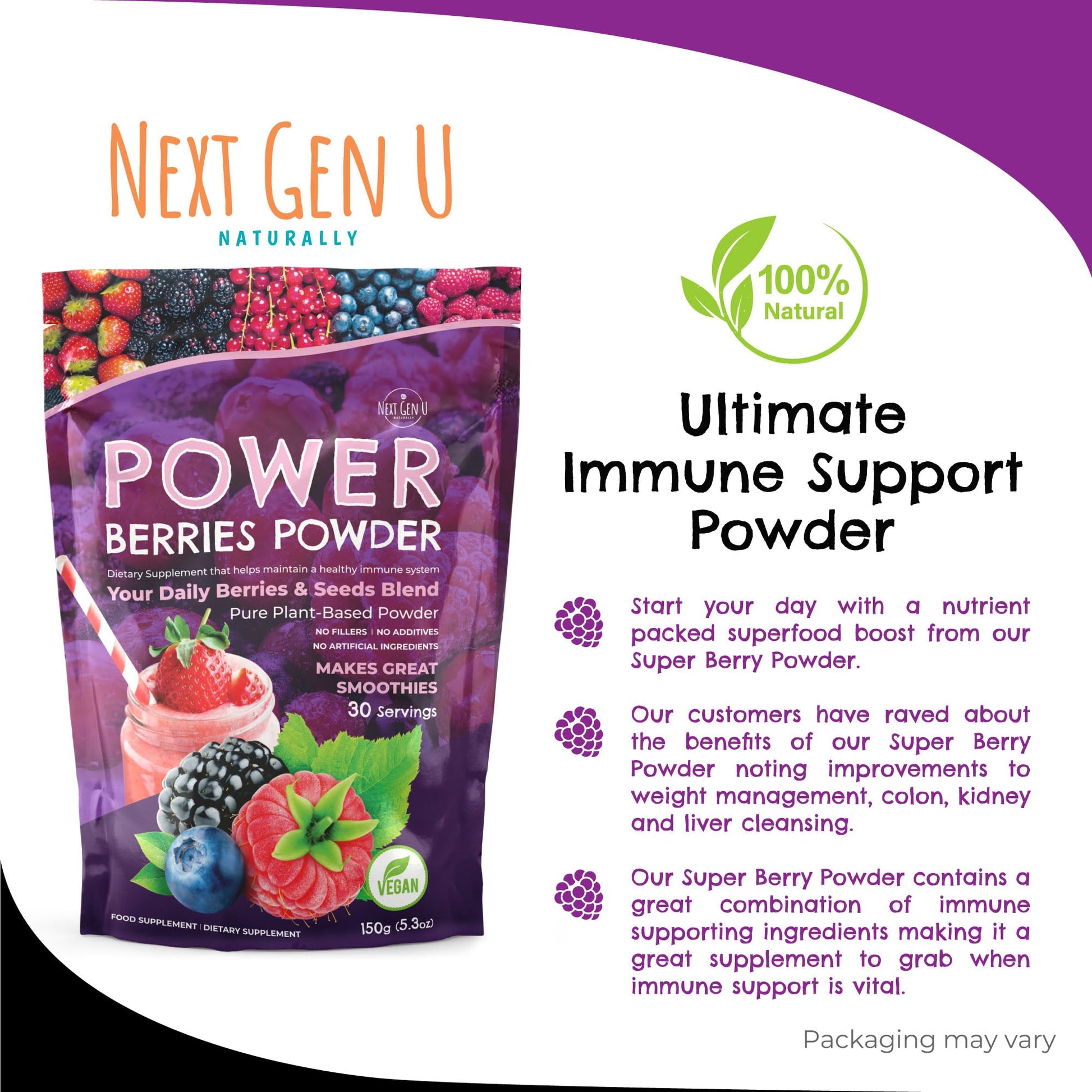 Super Berry Powder - 150g - Immune Support - Food Supplement - Superfood Berries - Smoothie Mix for Shakes - Healthy Boost for Detox Juice Beverages or Any Drink - by NextGenU NGU Next Gen U buy supplements canada