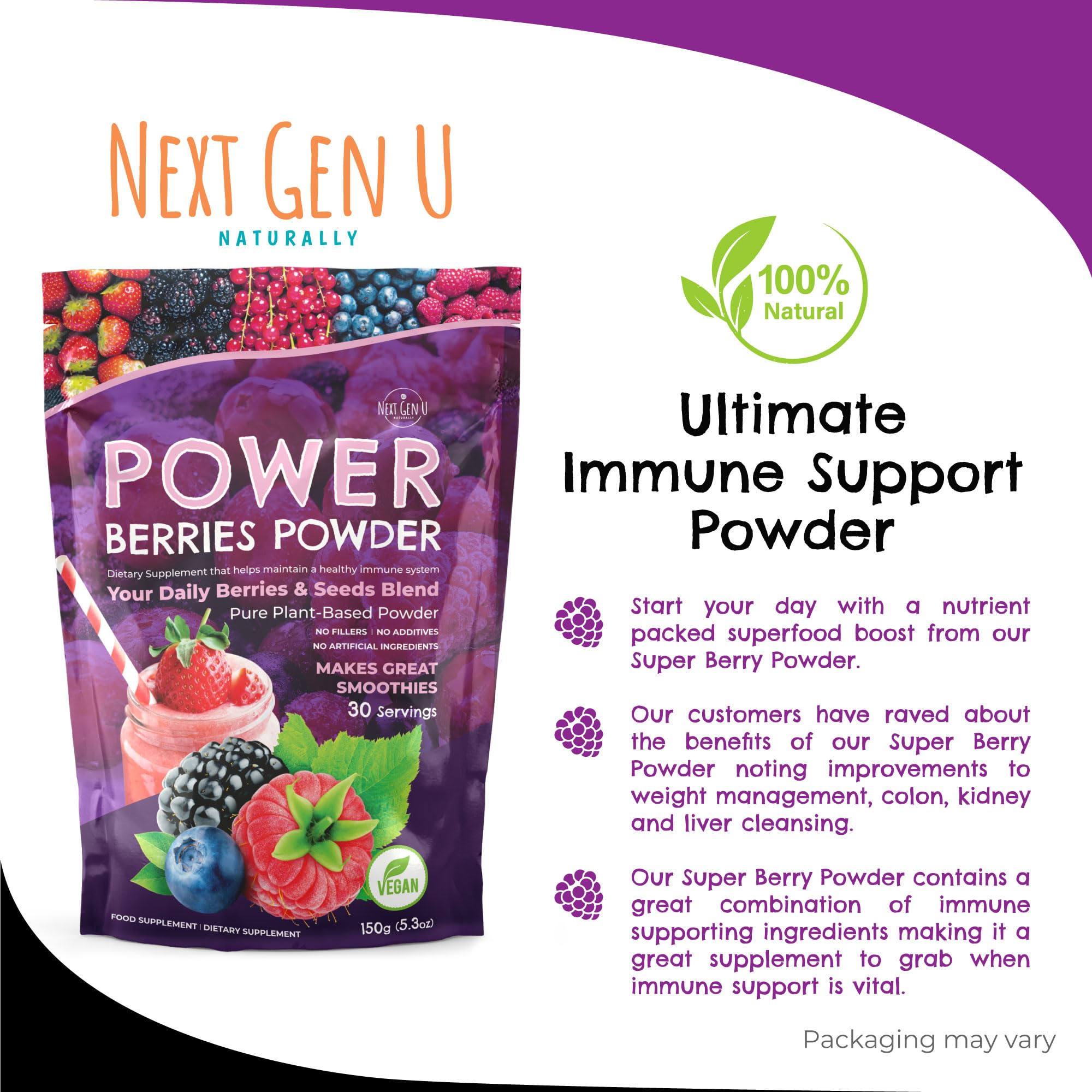 Super Berry Powder - 150g - Immune Support - Food Supplement - Superfood Berries - Smoothie Mix for Shakes - Healthy Boost for Detox Juice Beverages or Any Drink - by NextGenU NGU Next Gen U buy supplements canada