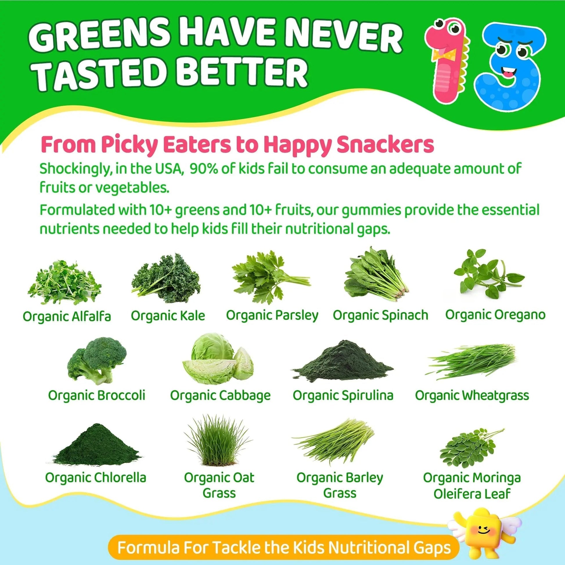 Kids Super Greens Gummies, w/Multivitamins, Spirulina, Chlorella, Spinach, Broccoli, Calcium, Omega-3 (DHA/EPA) EnvyCure buy supplements canada