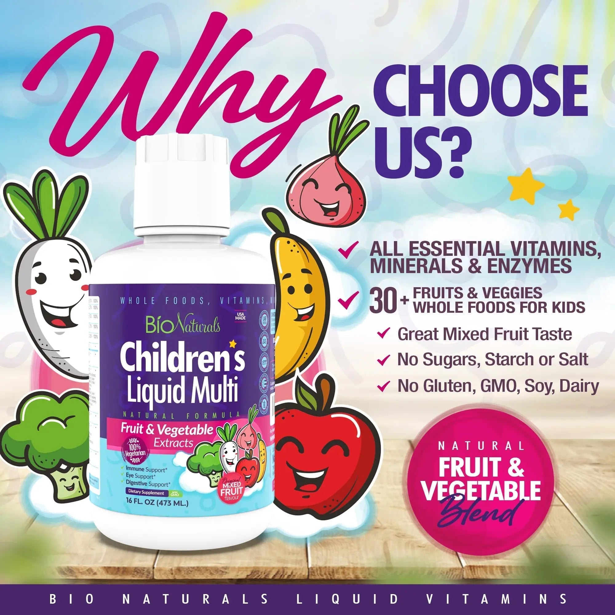 Bio Naturals Children's Liquid Multivitamin & Immune Booster - Natural Supplement for Kids & Toddlers with Vitamins A B C D3 E, Fiber Bio Naturals buy supplements canada