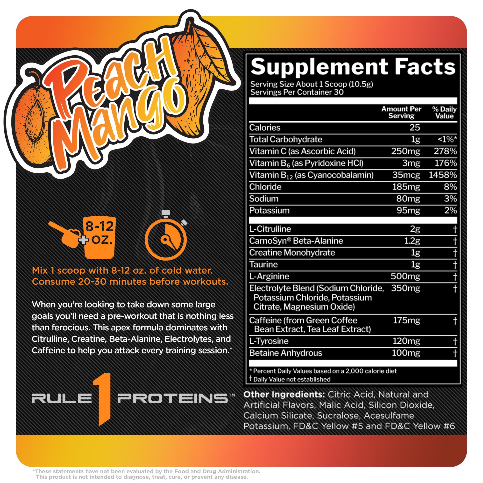 Rule 1 R1 ROAR, Peach Mango - 11.11 oz - Pre-Workout Powder - With Creatine, Beta-Alanine Rule 1 Proteins buy supplements canada