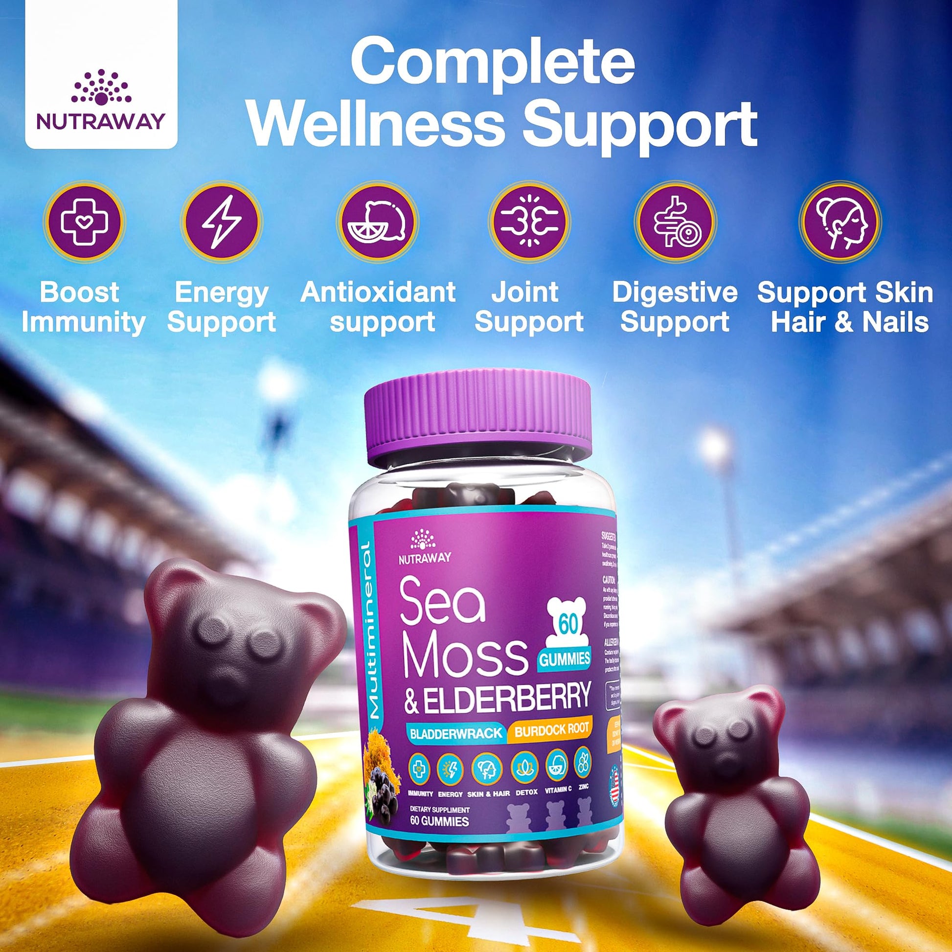 NUTRAWAY LABS Sea Moss Gummies with Elderberry, Vitamin C & Zinc - 102 Minerals from Irish Sea Moss, Bladderwrack & Burdock Root for Immune Support - Vegan Seamoss Supplement (Pack of 1) NUTRAWAY LABS buy supplements canada