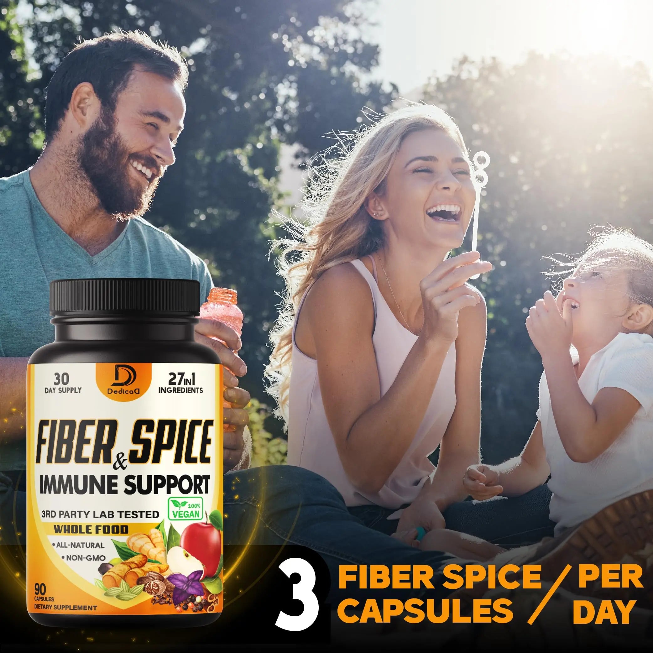 DEDICAD 27in1 Fiber and Spice Supplement - Combined with Organic Psyllium, Whole Apple, Elderberry & More - Support Mood, Body & Immunity - 90 Capsules for 1 Month DEDICAD buy supplements canada