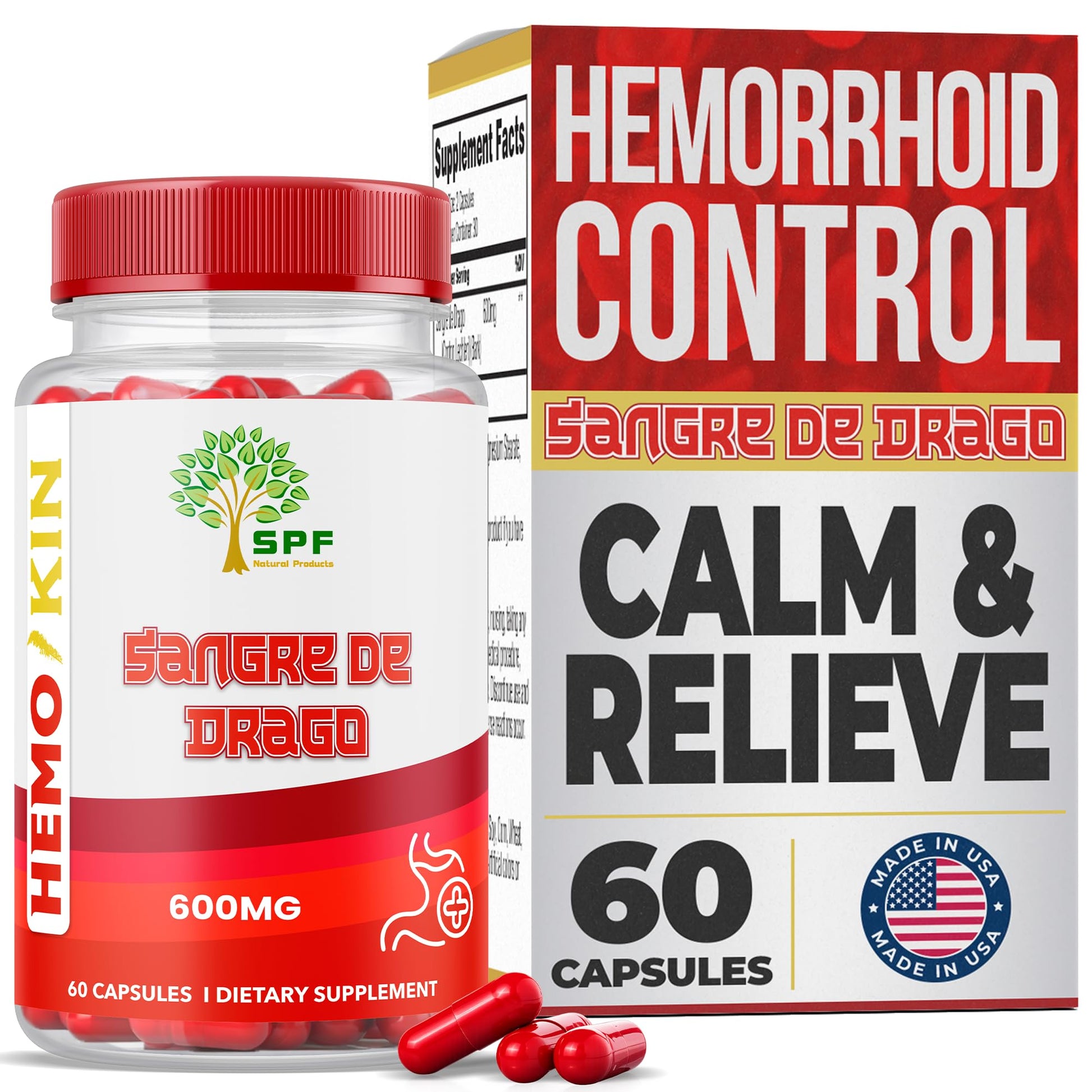 SPF Natural Products HEMOKIN with Sangre de Drago – Hemorrhoid and Fissure Relief Supplement, Helps with Itching, Swelling, Pain Relief (60 Caps) (1) SPF Natural Products buy supplements canada